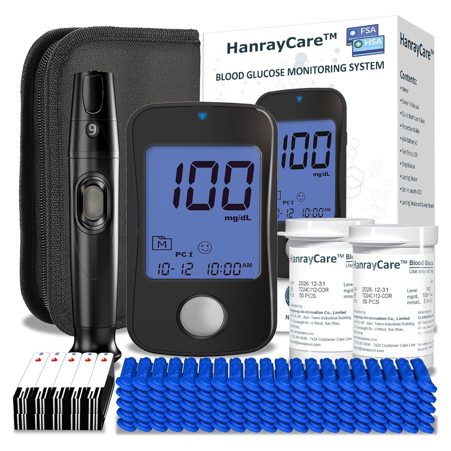 Kit de Monitoreo de Glucosa HanrayCare TD-4125 con 100 Tiras