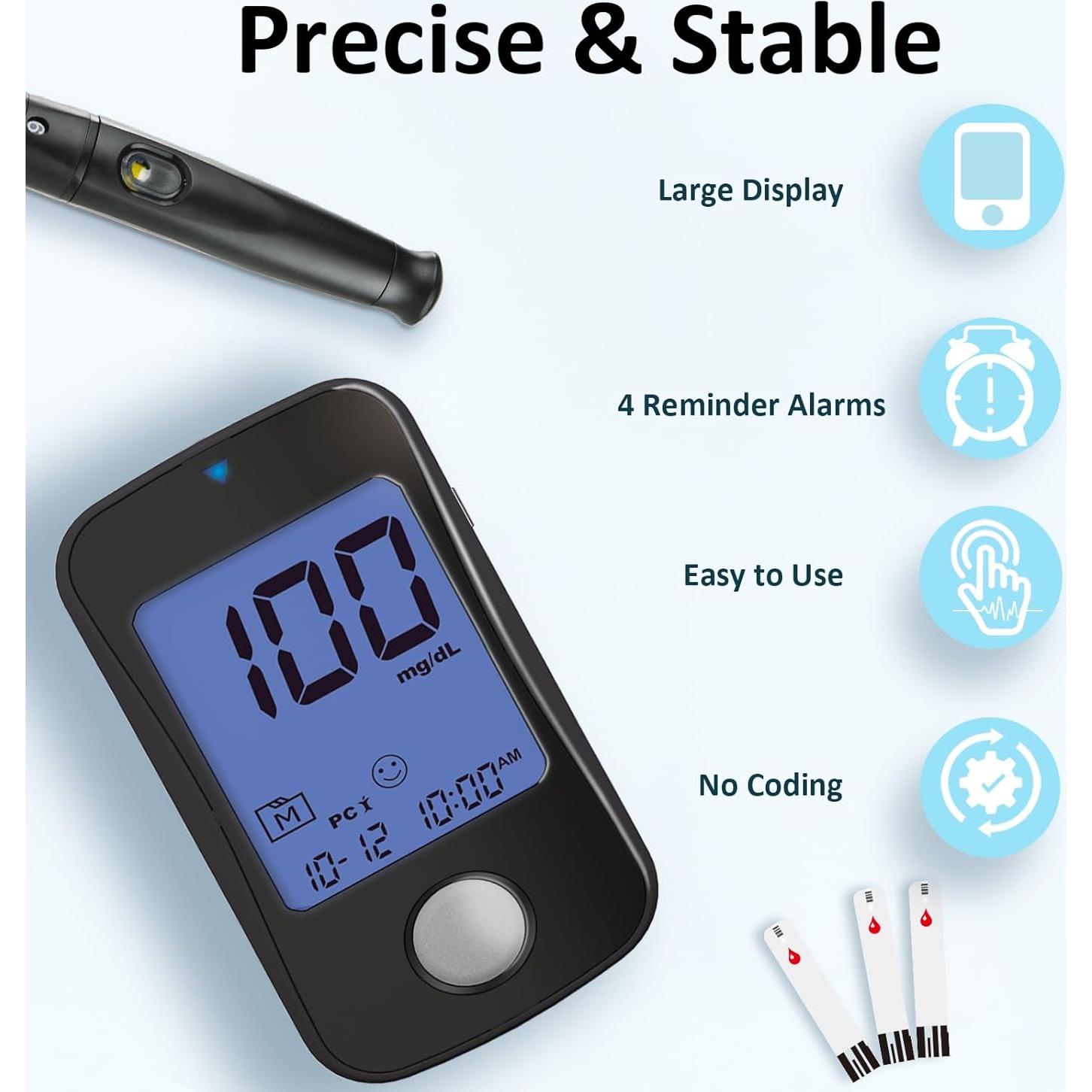 Kit de Monitoreo de Glucosa HanrayCare TD-4125 con 100 Tiras