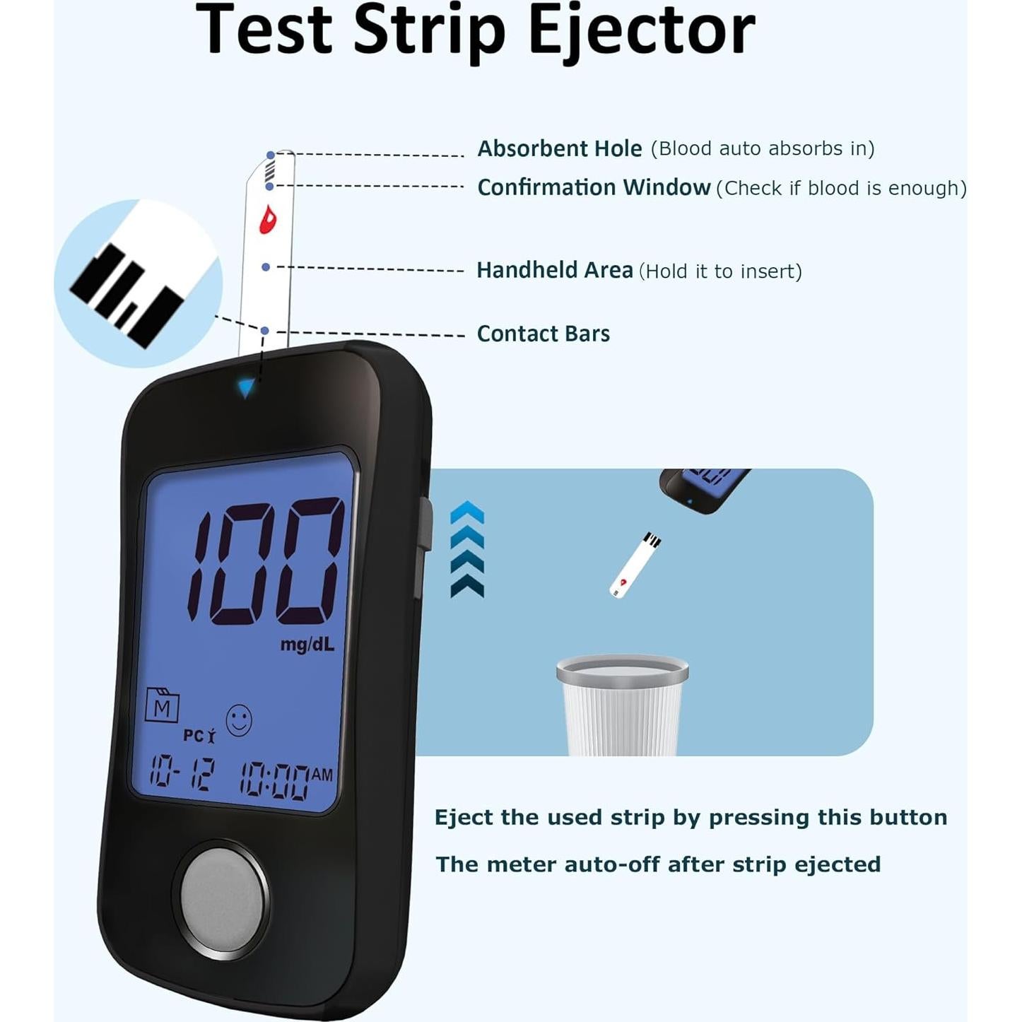 Kit de Monitoreo de Glucosa HanrayCare TD-4125 con 100 Tiras