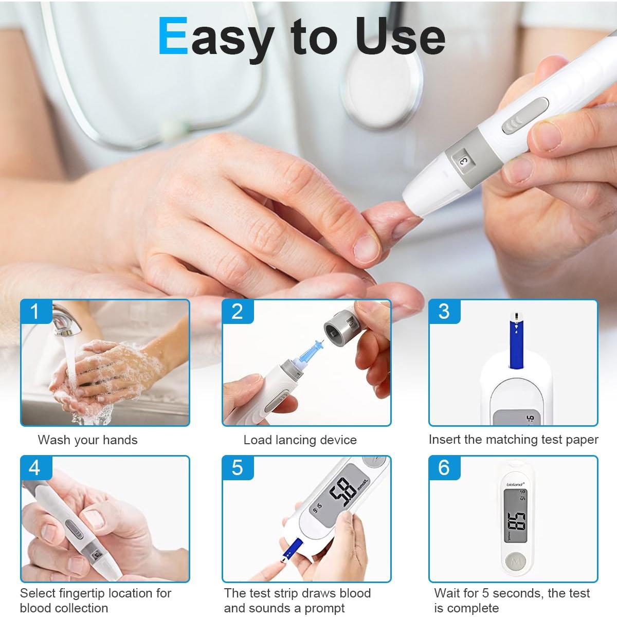 Kit de Monitor de Glucosa CAKRNPS con 50 Tiras y Lancetas