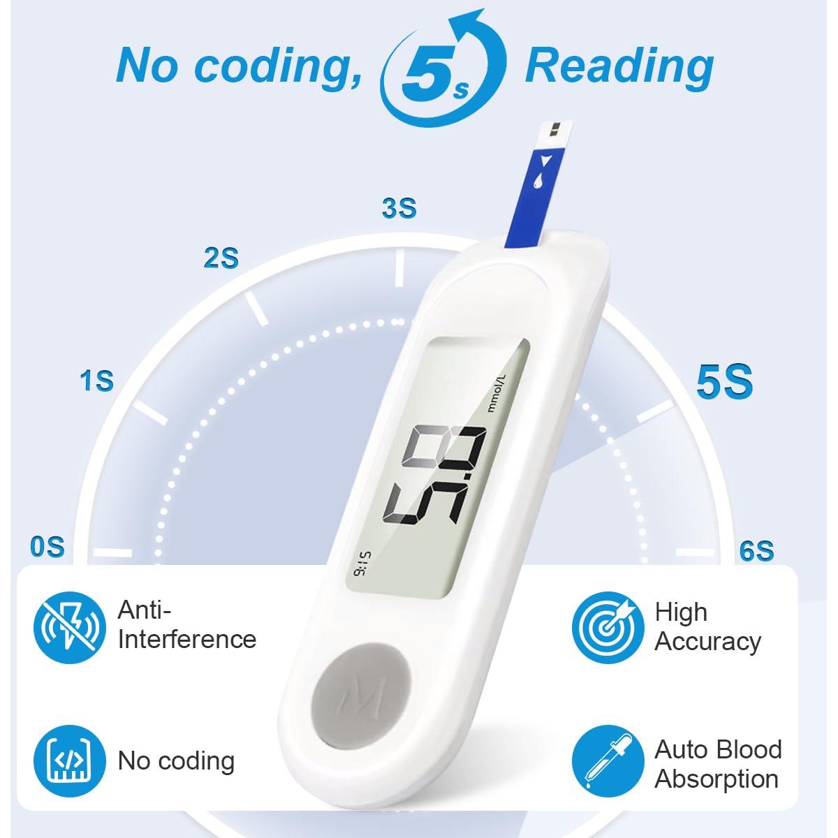 Kit de Monitor de Glucosa CAKRNPS con 50 Tiras y Lancetas