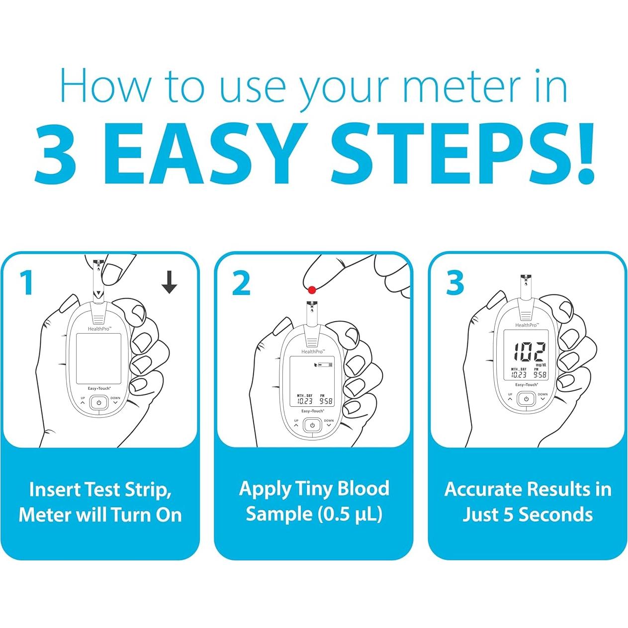 Medidor de Glucosa HealthPro con Dispositivo de Punción y 10 Lancetas