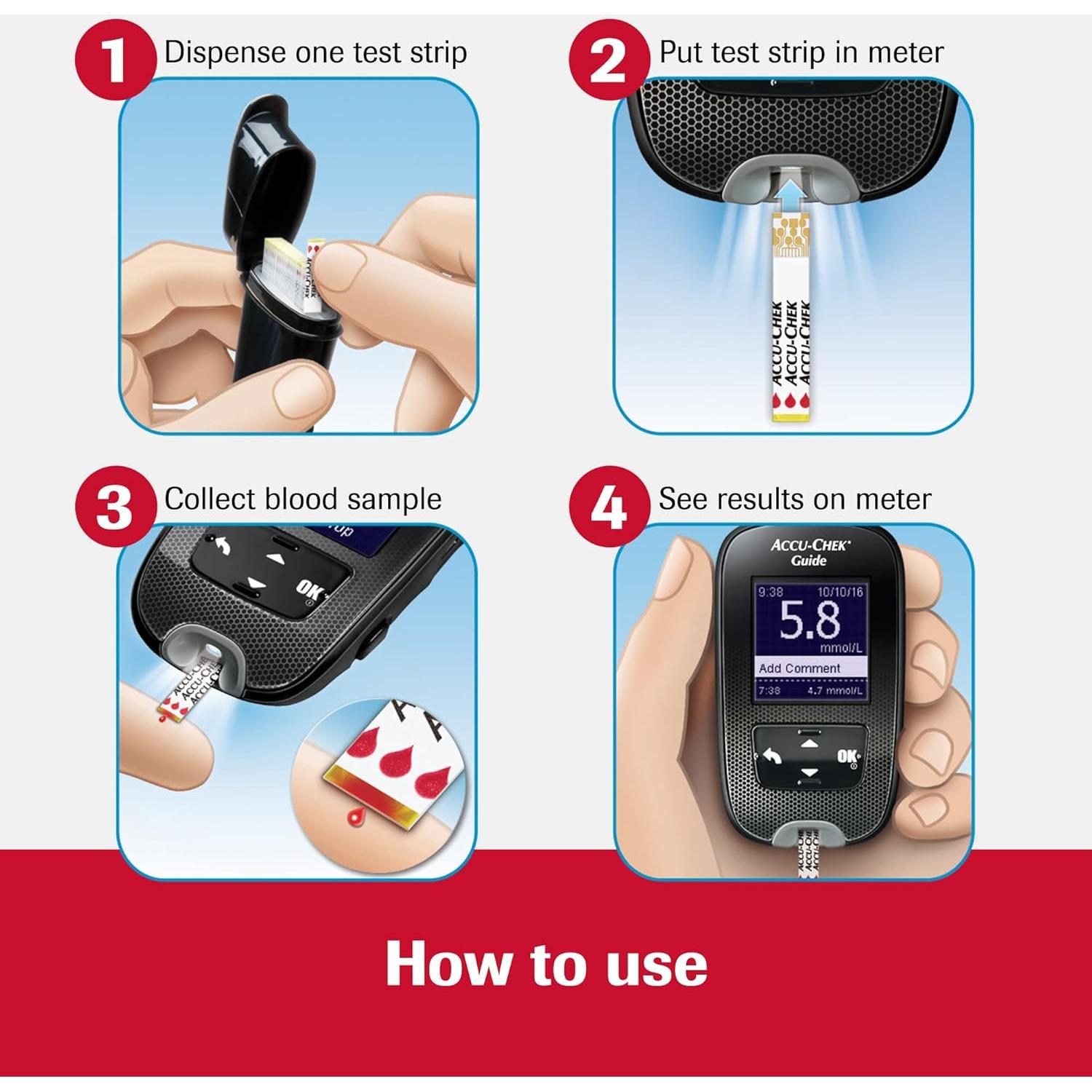 Medidor de Glucosa Accu-Chek Guide con Bluetooth y Pantalla LCD