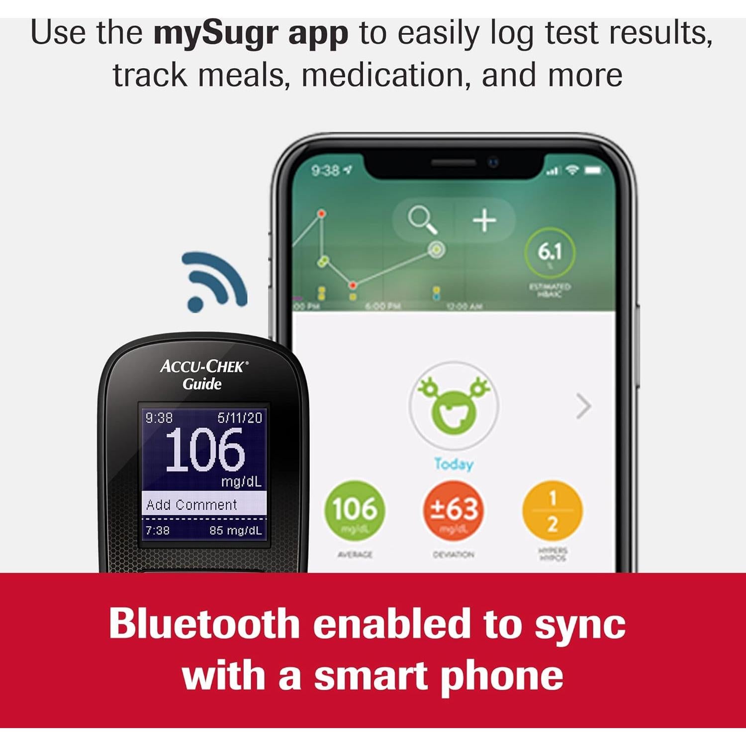 Medidor de Glucosa Accu-Chek Guide con Bluetooth y Pantalla LCD