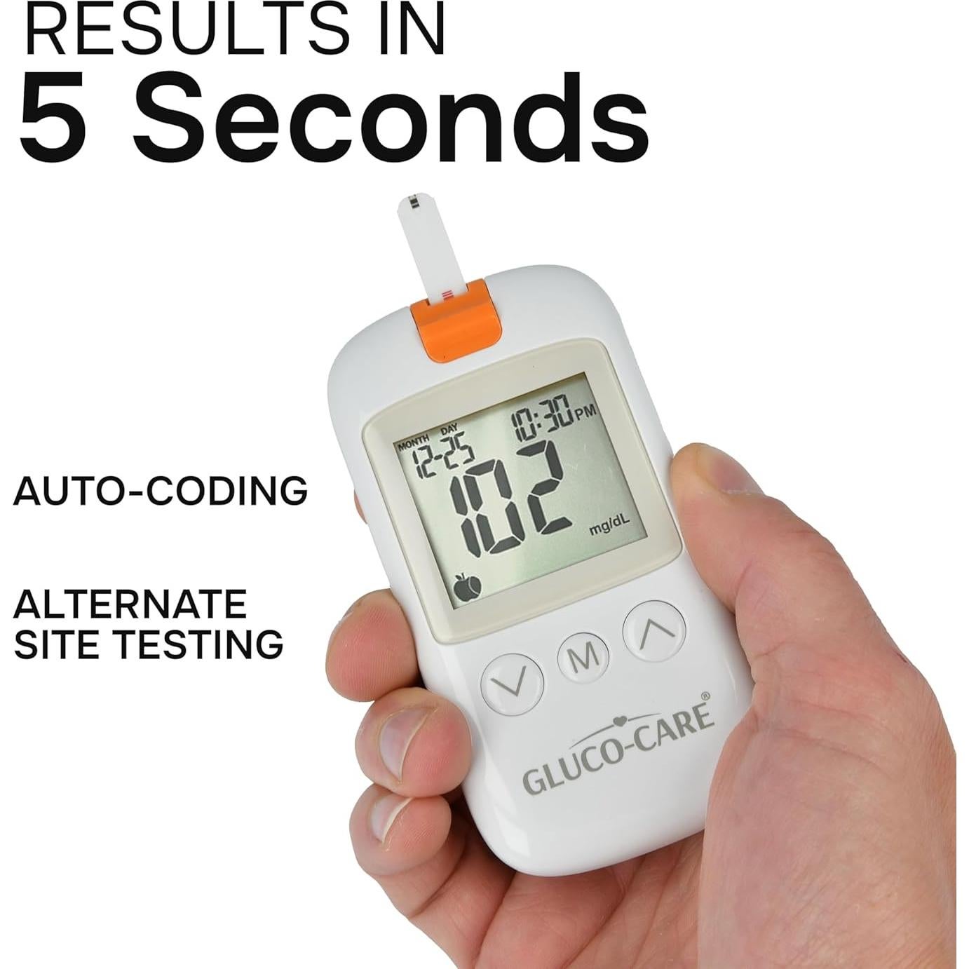 Kit de Monitor de Glucosa Gluco-Care - Pantalla Grande, Resultados Rápidos