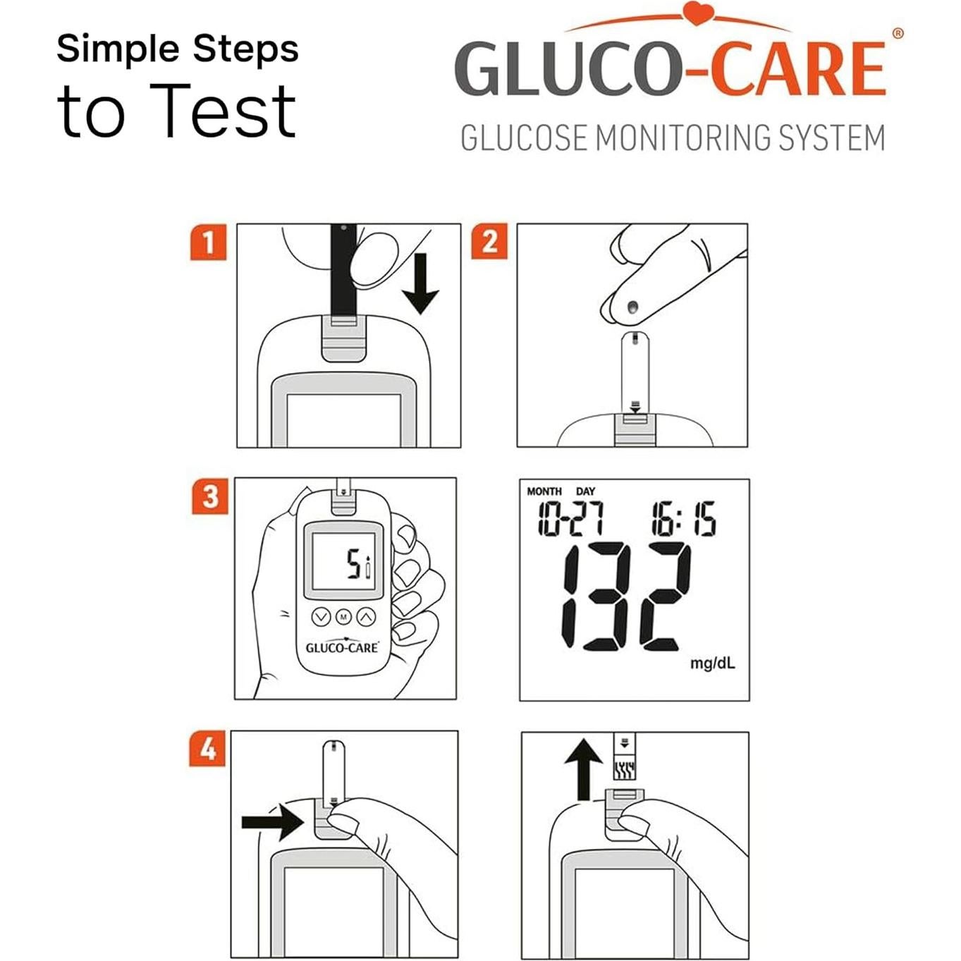 Kit de Monitor de Glucosa Gluco-Care - Pantalla Grande, Resultados Rápidos