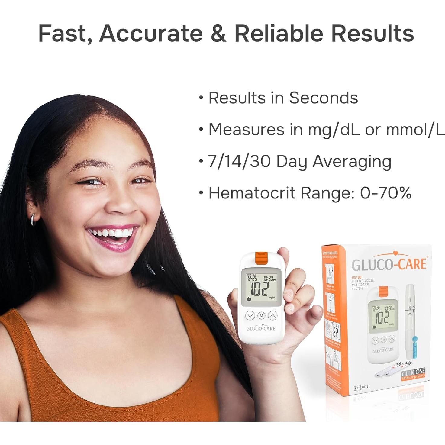 Kit de Monitor de Glucosa Gluco-Care - Pantalla Grande, Resultados Rápidos