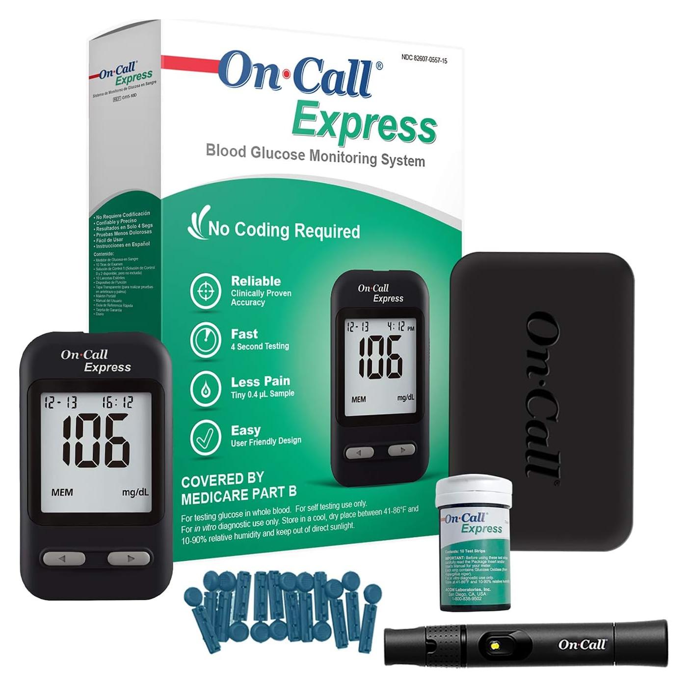 Kit de Pruebas de Diabetes On Call Express - Medidor de Glucosa