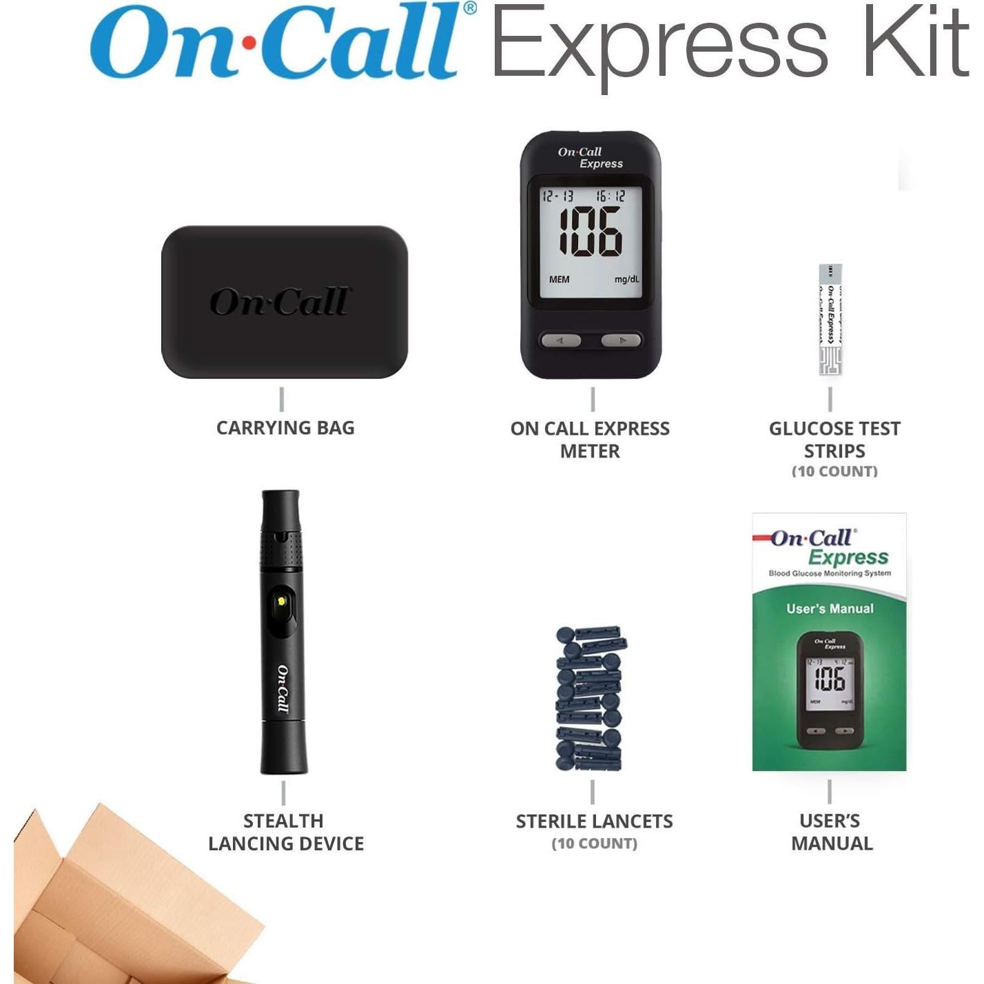 Kit de Pruebas de Diabetes On Call Express - Medidor de Glucosa