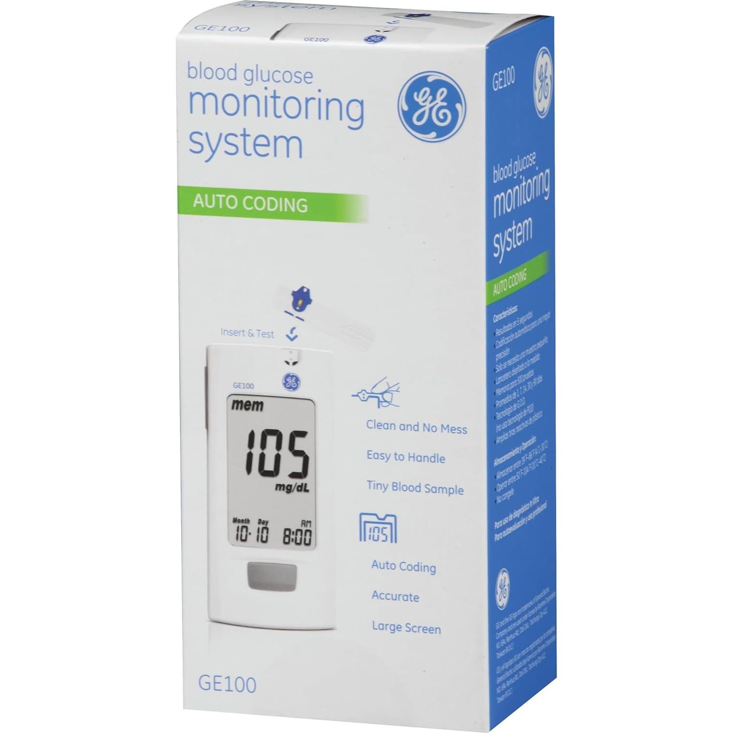 Medidor de Glucosa en Sangre GE100 - Pantalla Grande, Resultados Rápidos