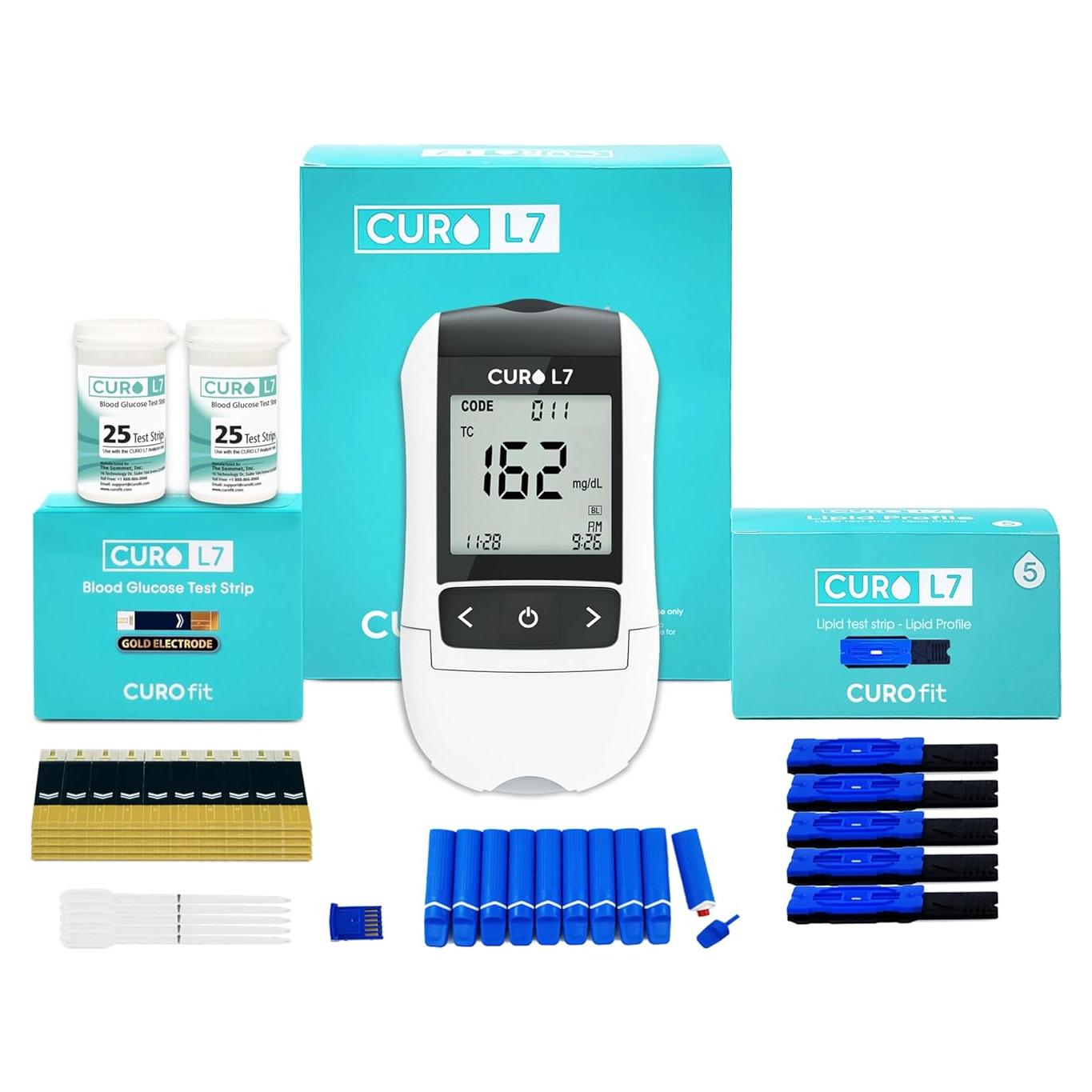 CURO L7 Kit de Pruebas de Colesterol y Glucosa 6 en 1