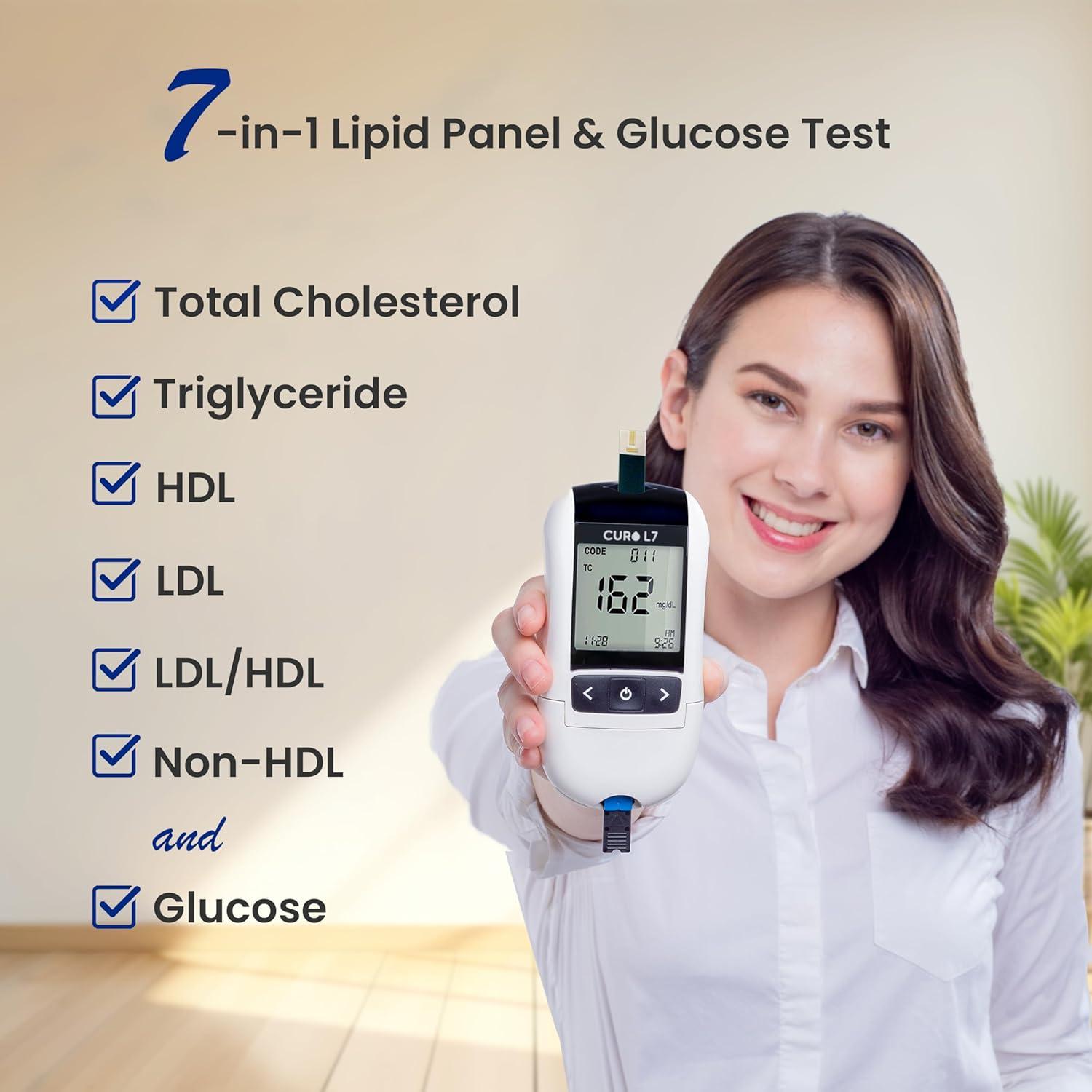 CURO L7 Kit de Pruebas de Colesterol y Glucosa 6 en 1