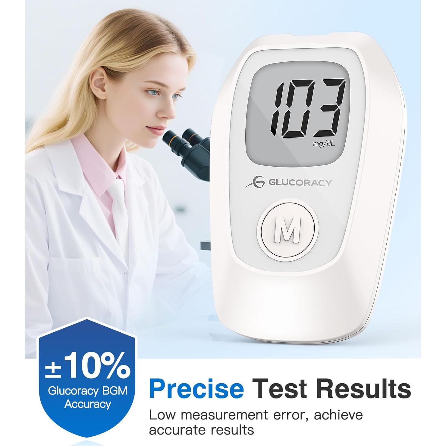 Kit de Monitor de Glucosa Glucoracy G-425 con 100 Tiras y Lancetas