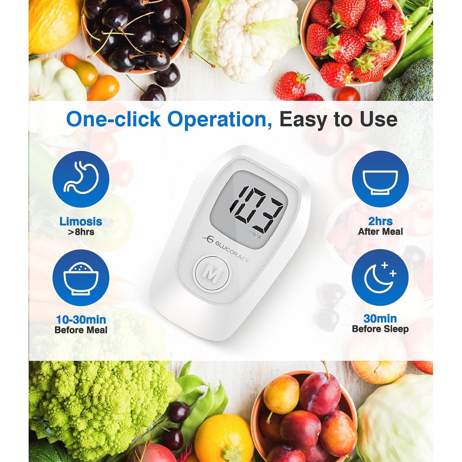 Kit de Monitor de Glucosa Glucoracy G-425 con 100 Tiras y Lancetas