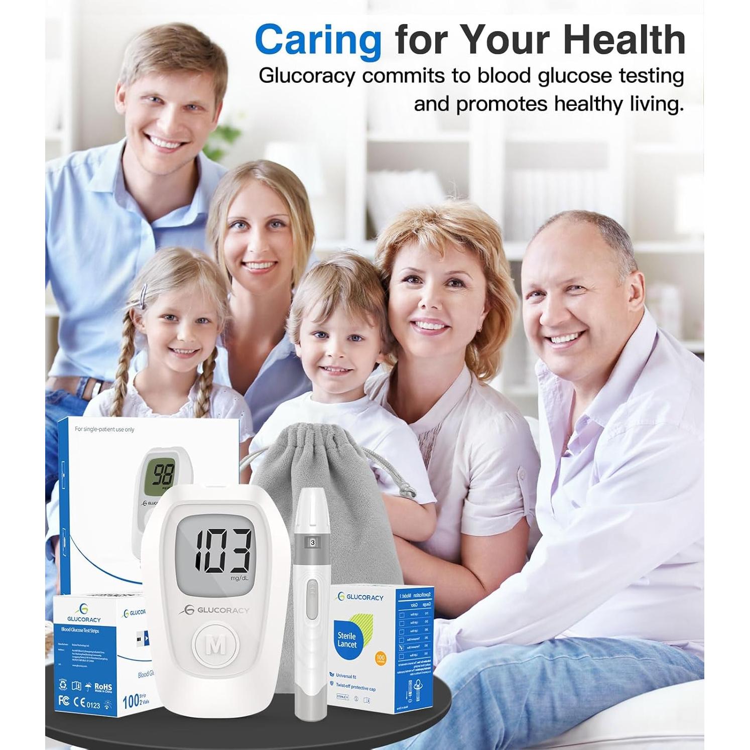 Kit de Monitor de Glucosa Glucoracy G-425 con 100 Tiras y Lancetas