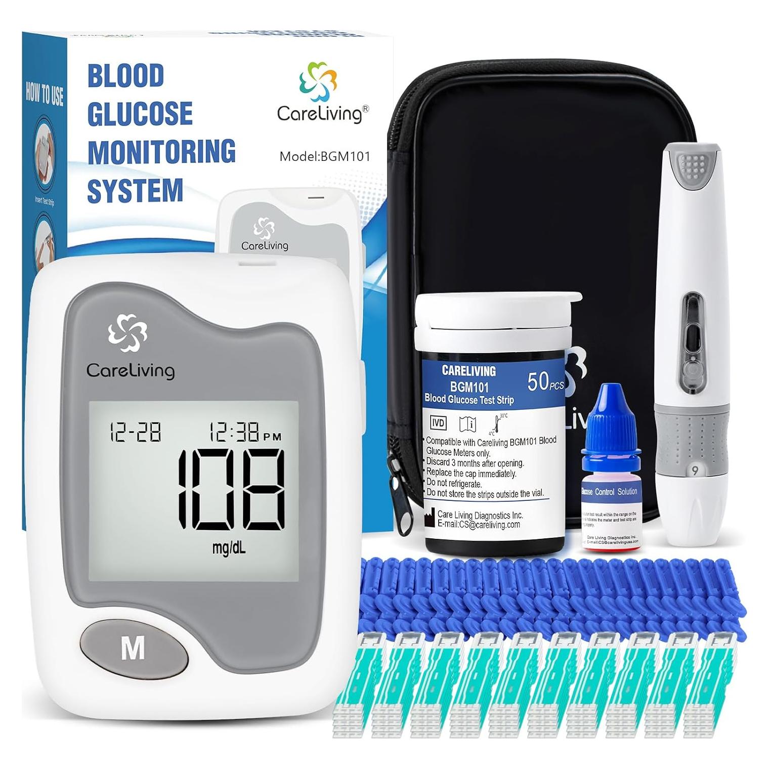 Kit de Monitoreo de Glucosa Careliving BGM101 - 50 Tiras y Lancetas