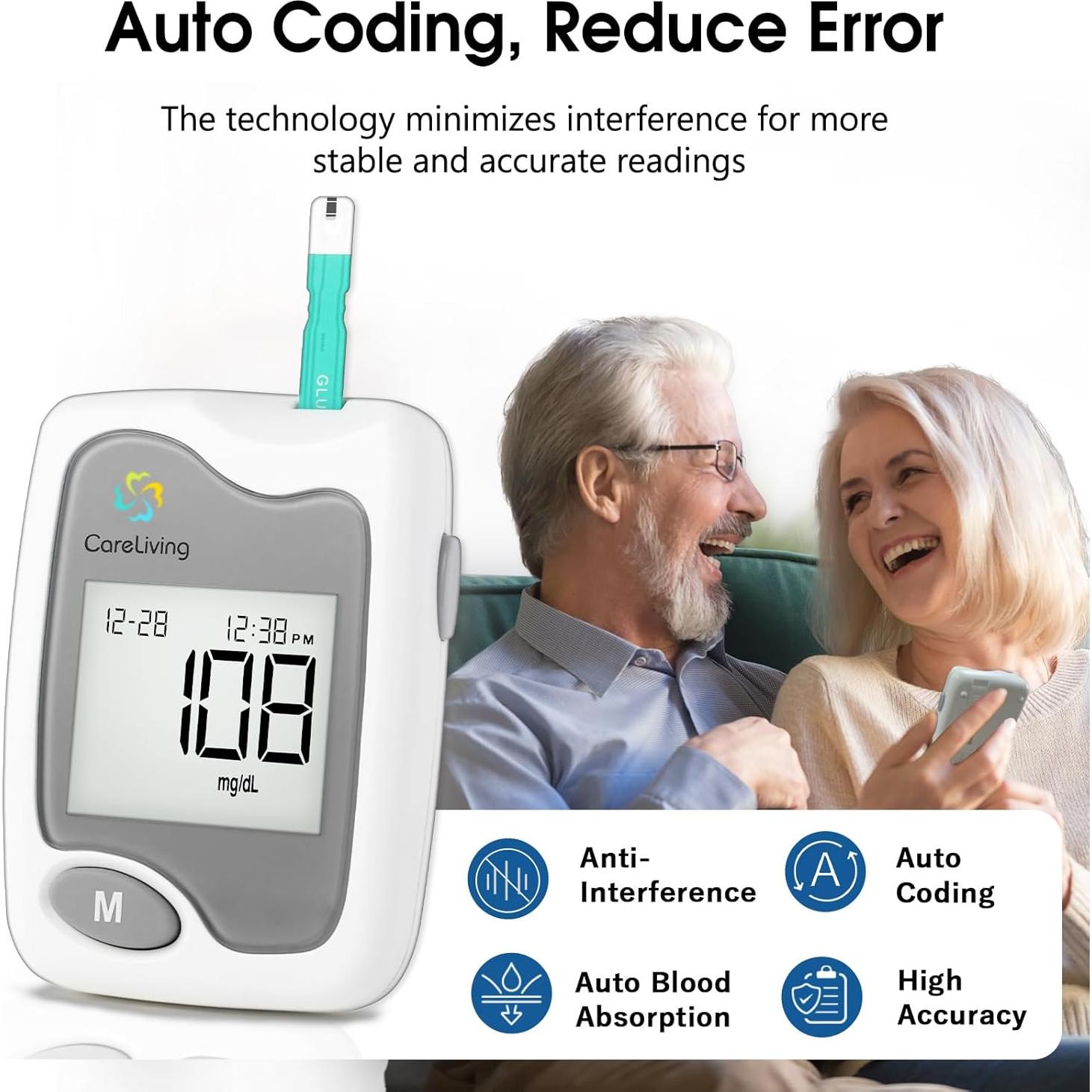 Kit de Monitoreo de Glucosa Careliving BGM101 - 50 Tiras y Lancetas