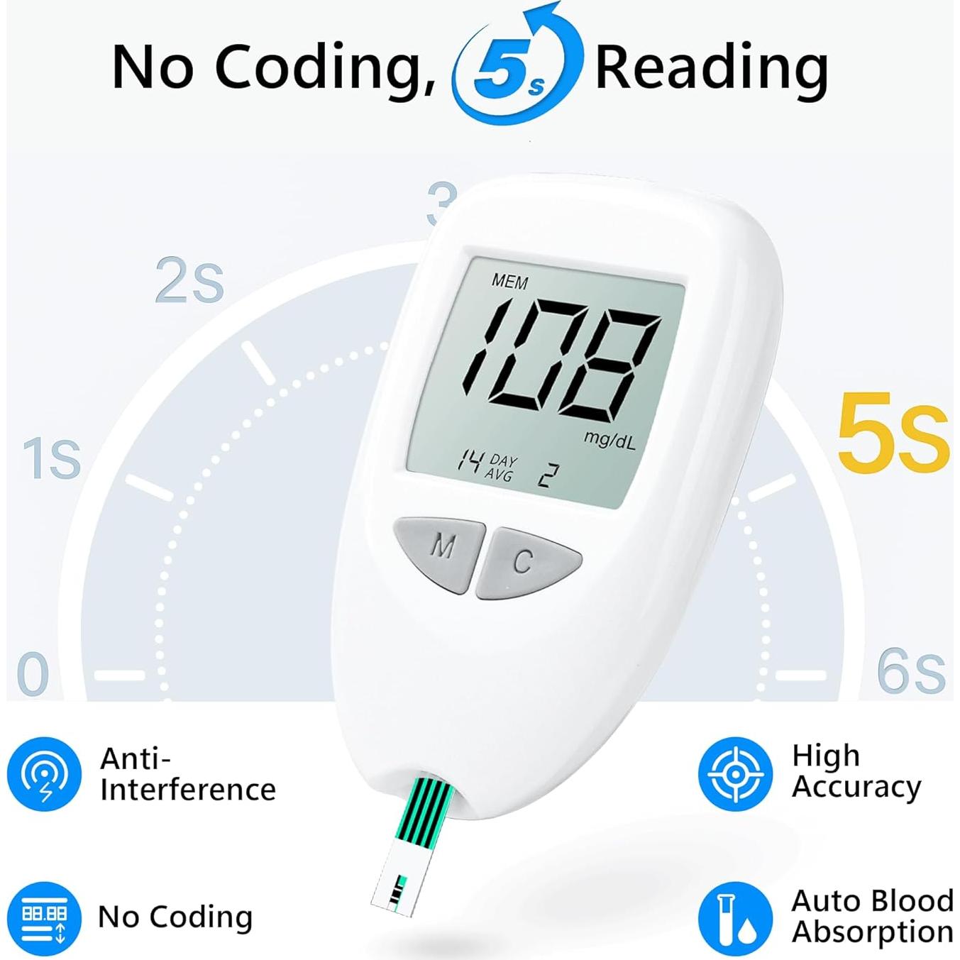 Medidor de Glucosa en Sangre CAKRNPS G-520 con Tiras y Lancetas
