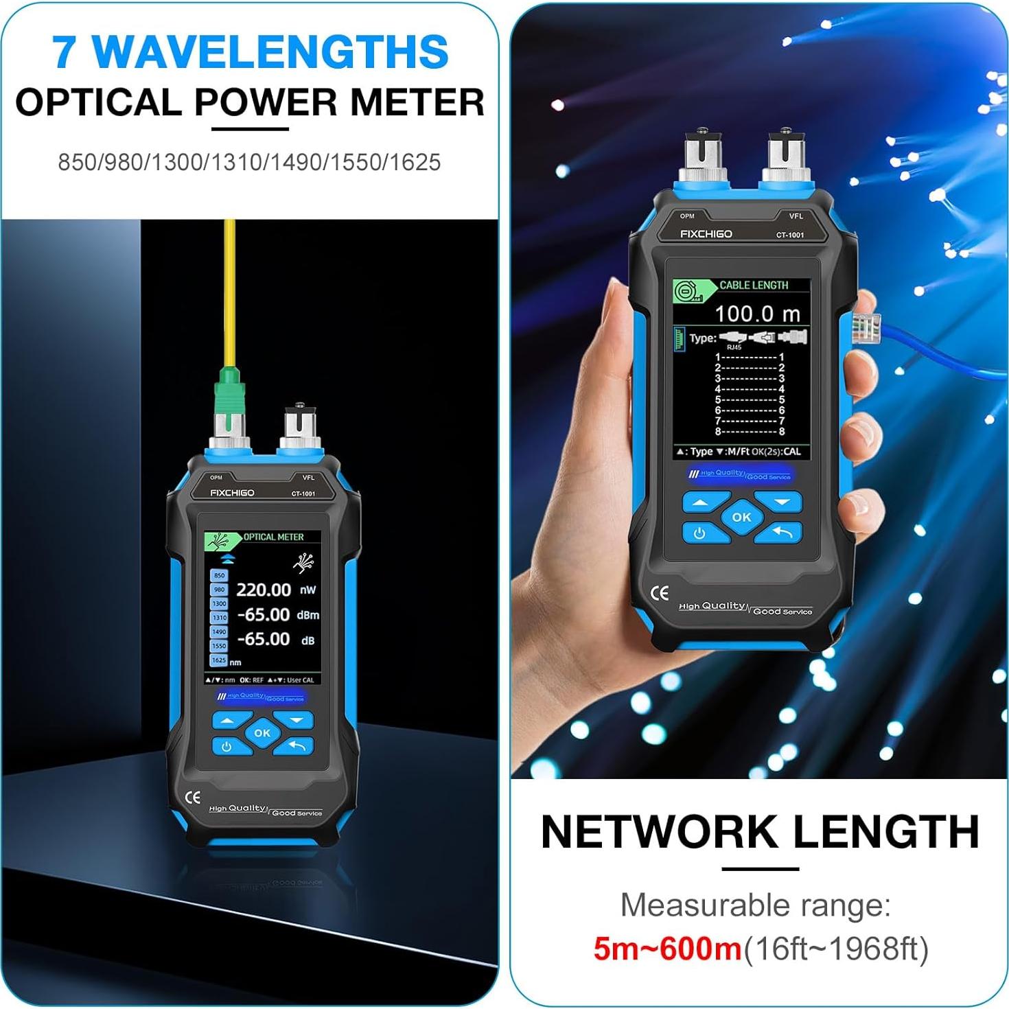 Probador de Cable de Red FIXCHIGO 10 en 1 600m OPM VFL