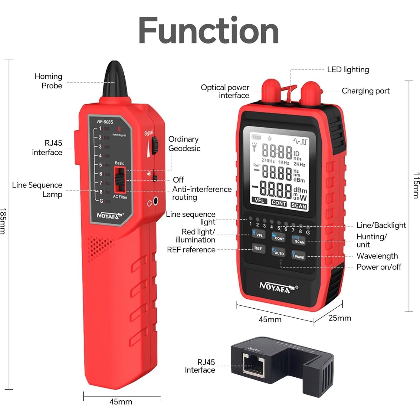 Probador de Fibra Óptica NOYAFA NF-908S con Medidor de Potencia