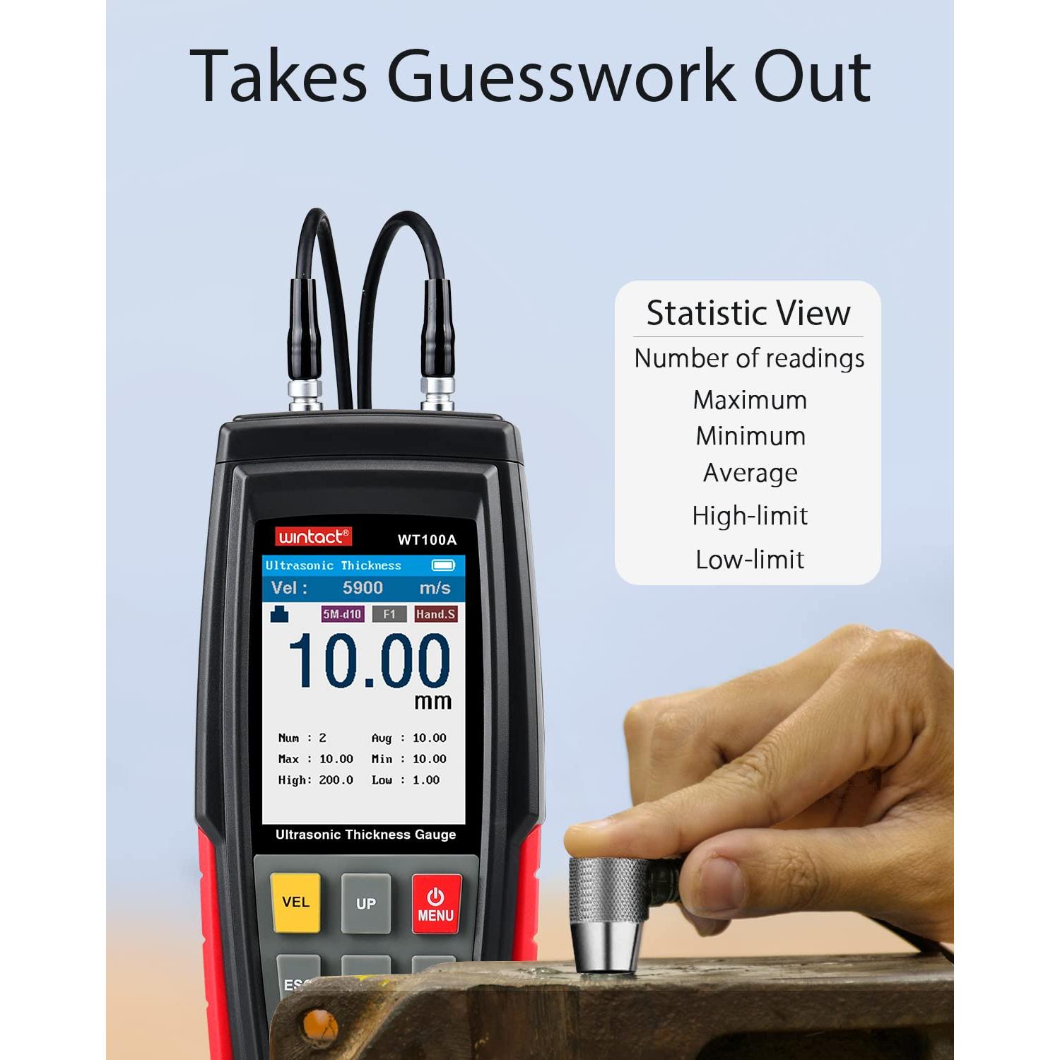 Medidor Digital de Espesor Ultrasónico Wintact WT100A 1-300mm