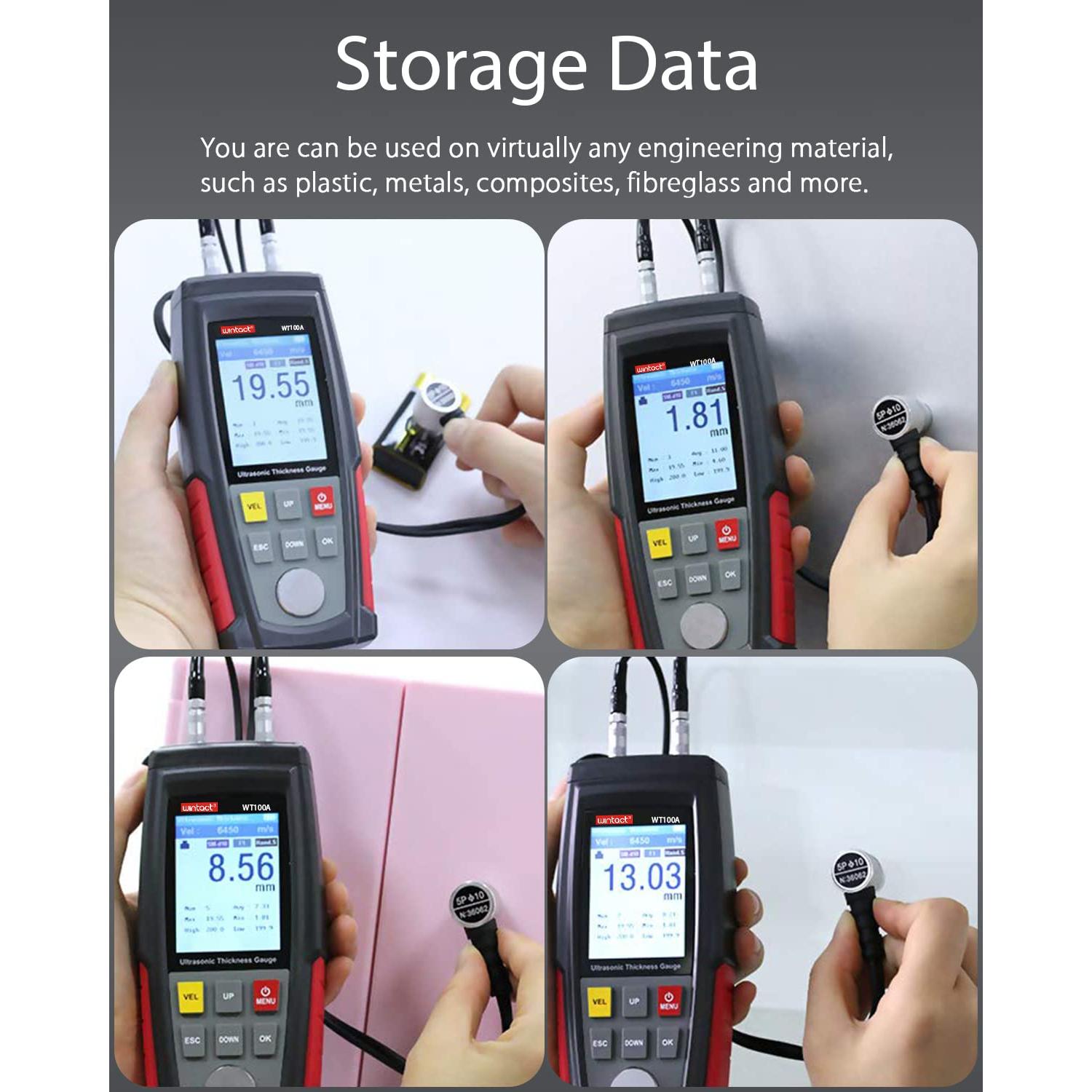 Medidor Digital de Espesor Ultrasónico Wintact WT100A 1-300mm