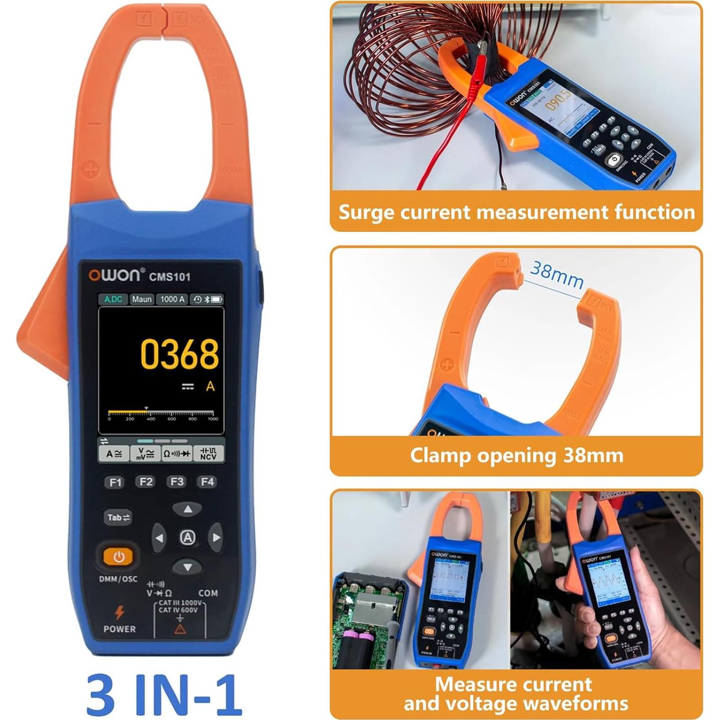 Medidor de Pinza Digital OWON CMS101 3 en 1 True RMS 1000A