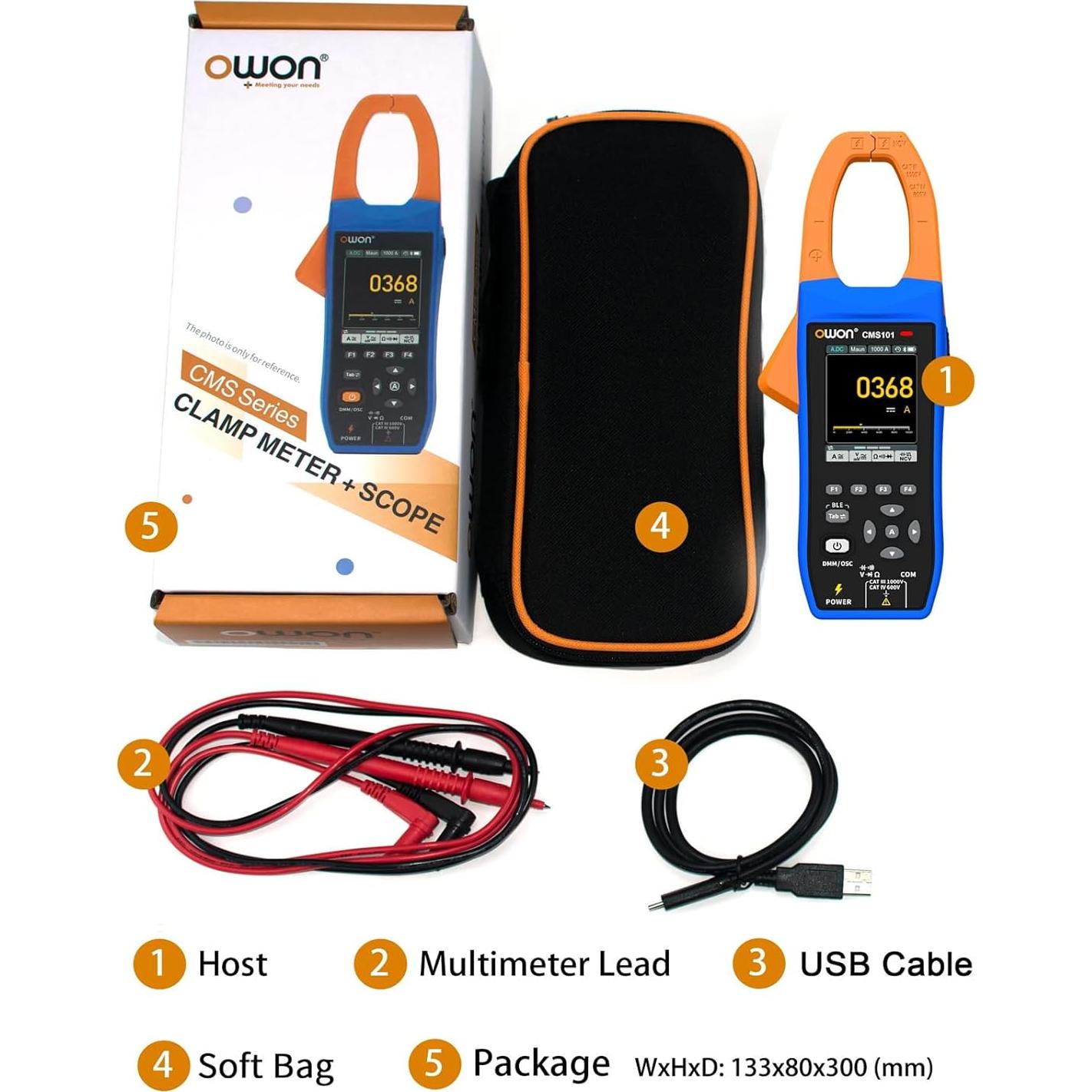 Medidor de Pinza Digital OWON CMS101 3 en 1 True RMS 1000A