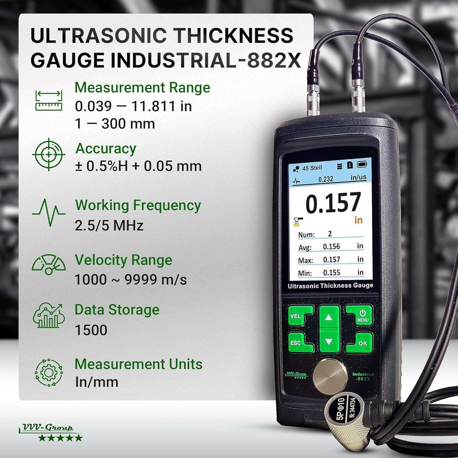 Medidor de Espesor Ultrasónico Industrial-882X - 1-300mm