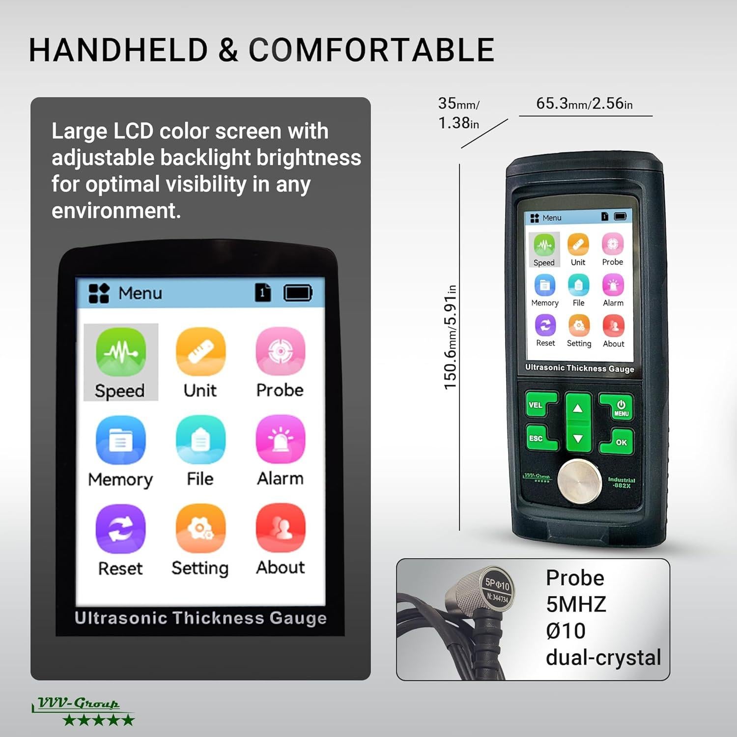 Medidor de Espesor Ultrasónico Industrial-882X - 1-300mm