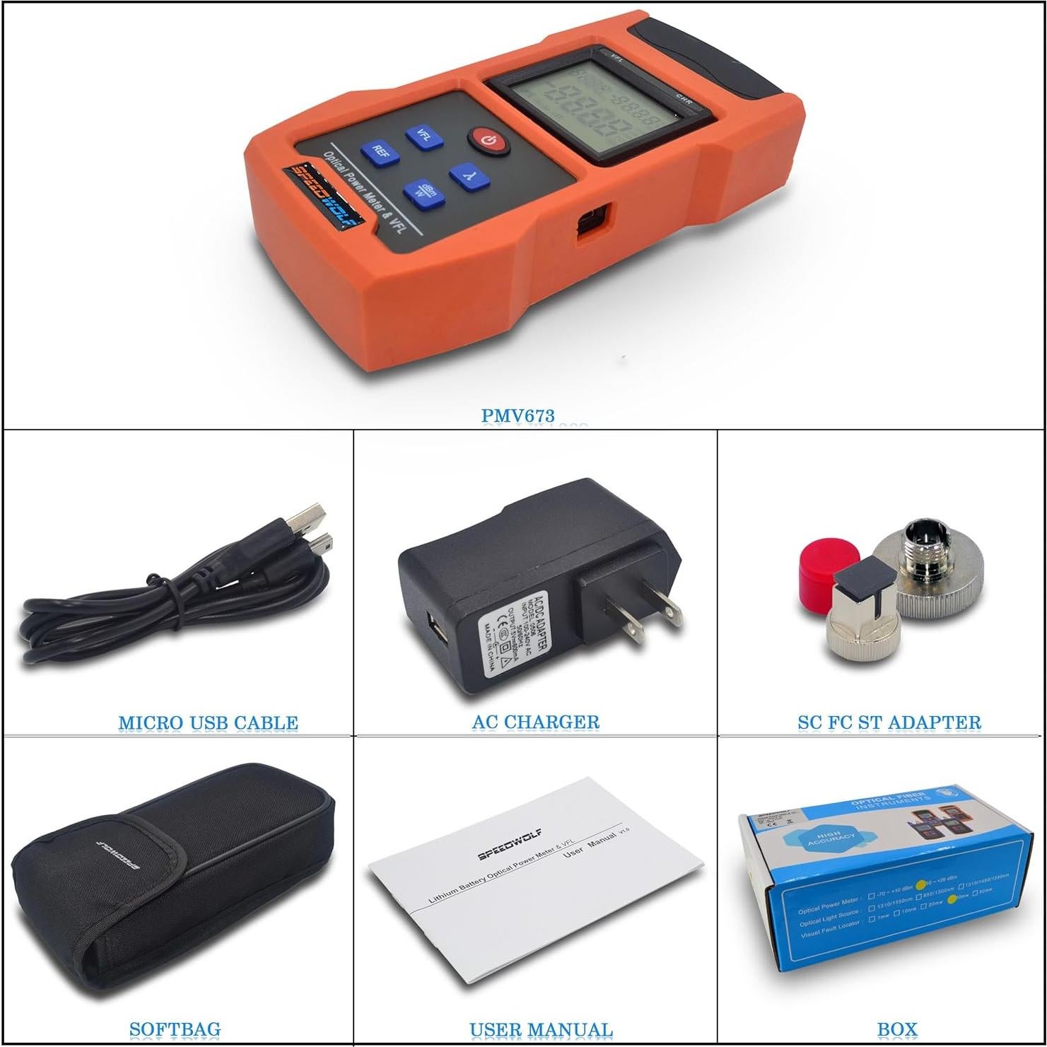 Medidor de Potencia Óptica SPEEDWOLF PMV673-C Portátil