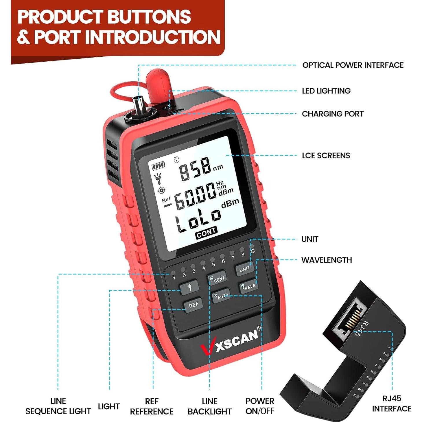 Probador de Fibra Óptica VXSCAN 3 en 1 - Medidor y Prueba RJ45