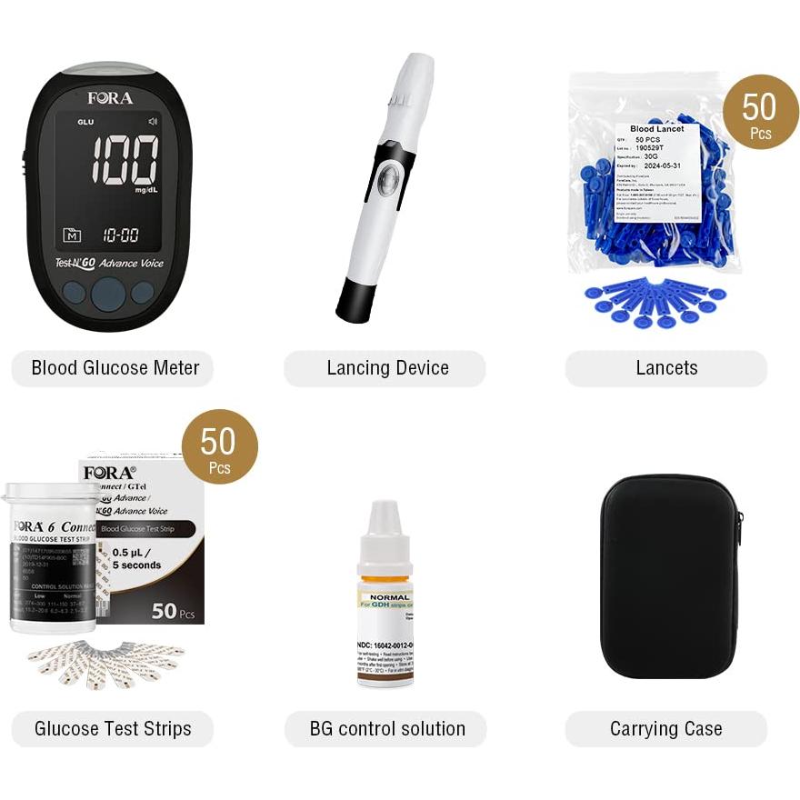 Kit de Monitoreo de Glucosa Fora Test N'GO Advance Voice