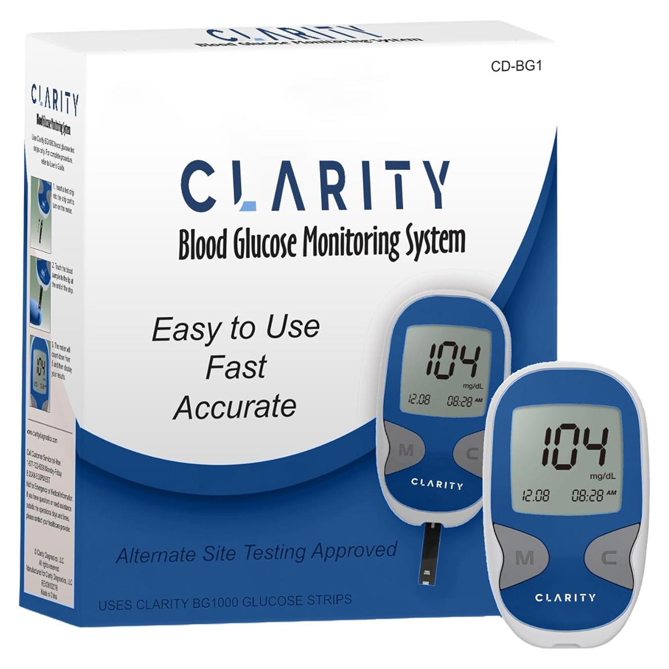 Kit Medidor de Glucosa en Sangre Clarity Diagnostics BG1000