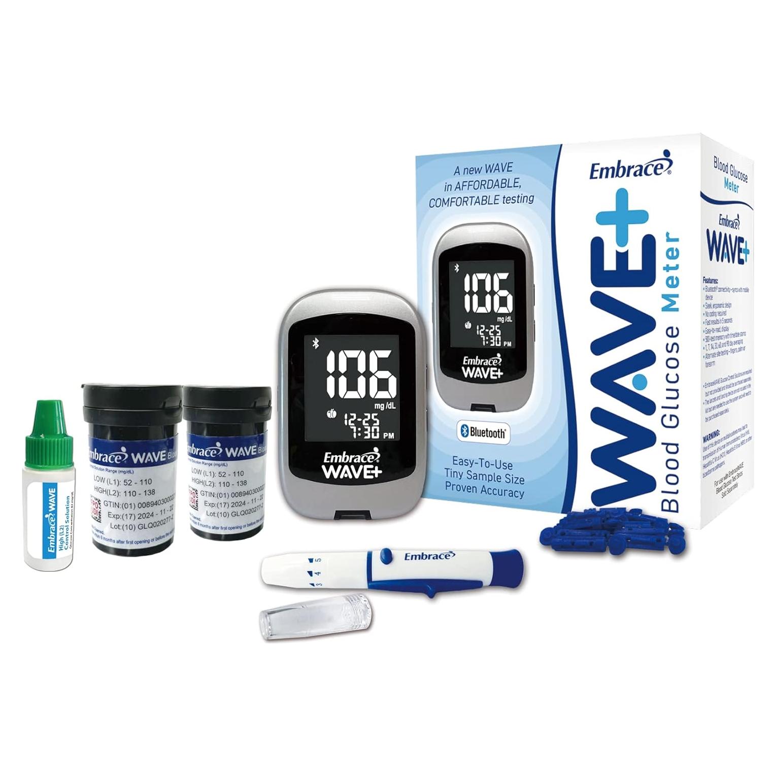 Kit de Pruebas de Diabetes Embrace WAVE+ Bluetooth - 100 Tiras