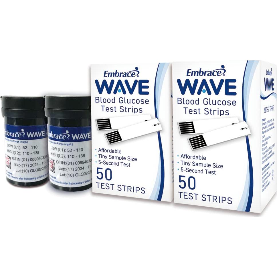 Kit de Pruebas de Diabetes Embrace WAVE+ Bluetooth - 100 Tiras