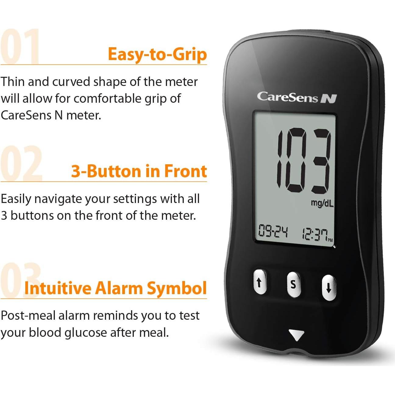 Medidor de Glucosa CareSens N - Rápido y Preciso, Incluye Baterías
