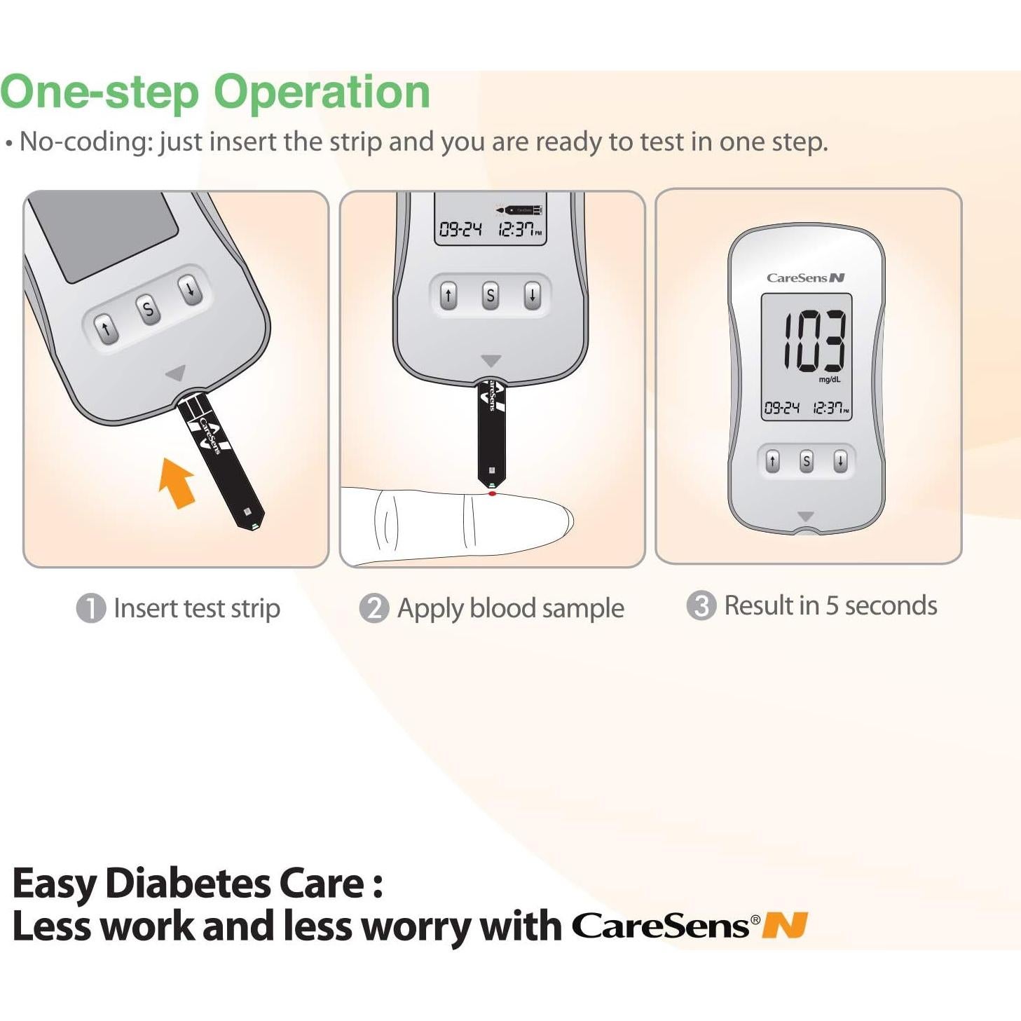 Medidor de Glucosa CareSens N - Rápido y Preciso, Incluye Baterías