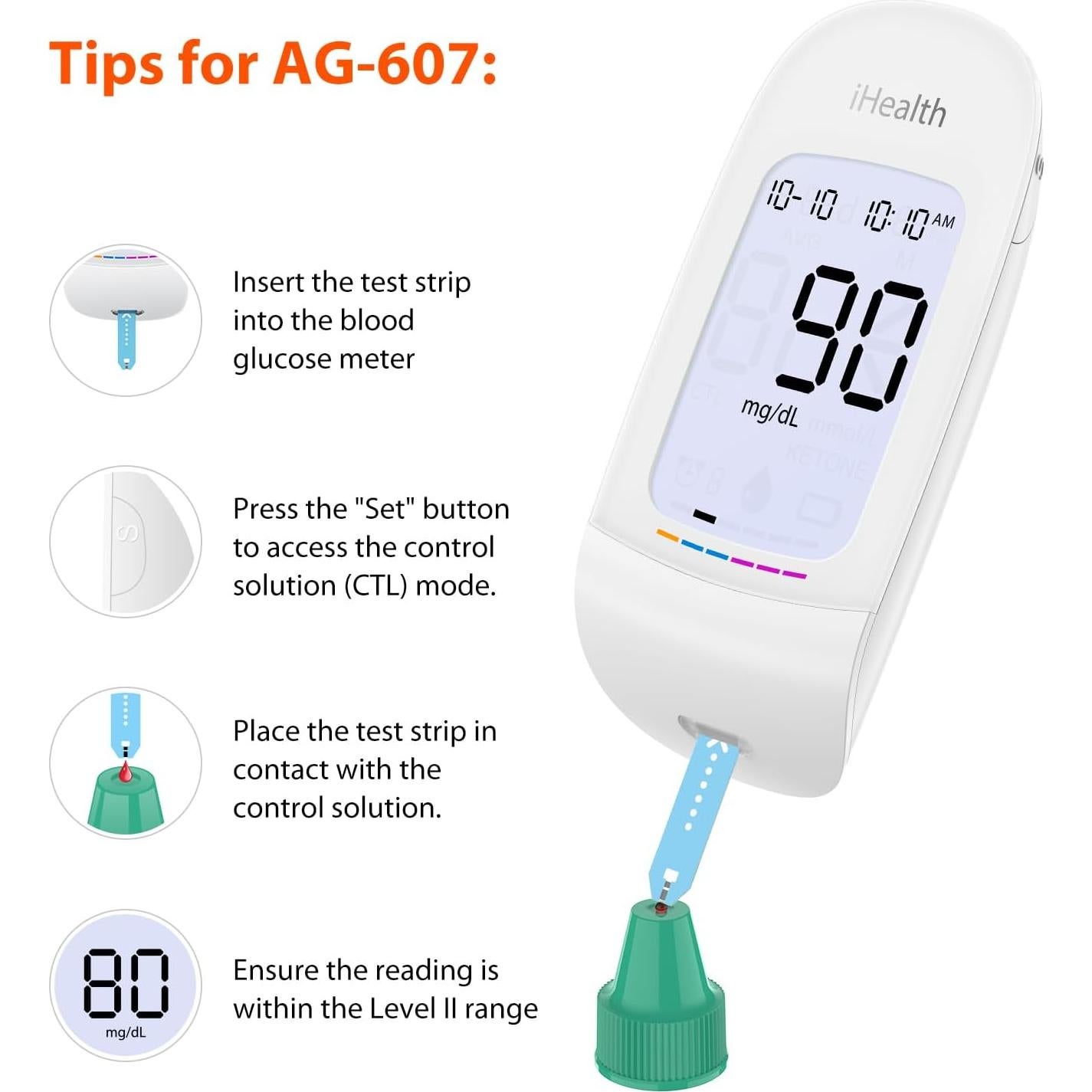 Solución de Control iHealth 4mL para Medidores de Glucosa BG5S100