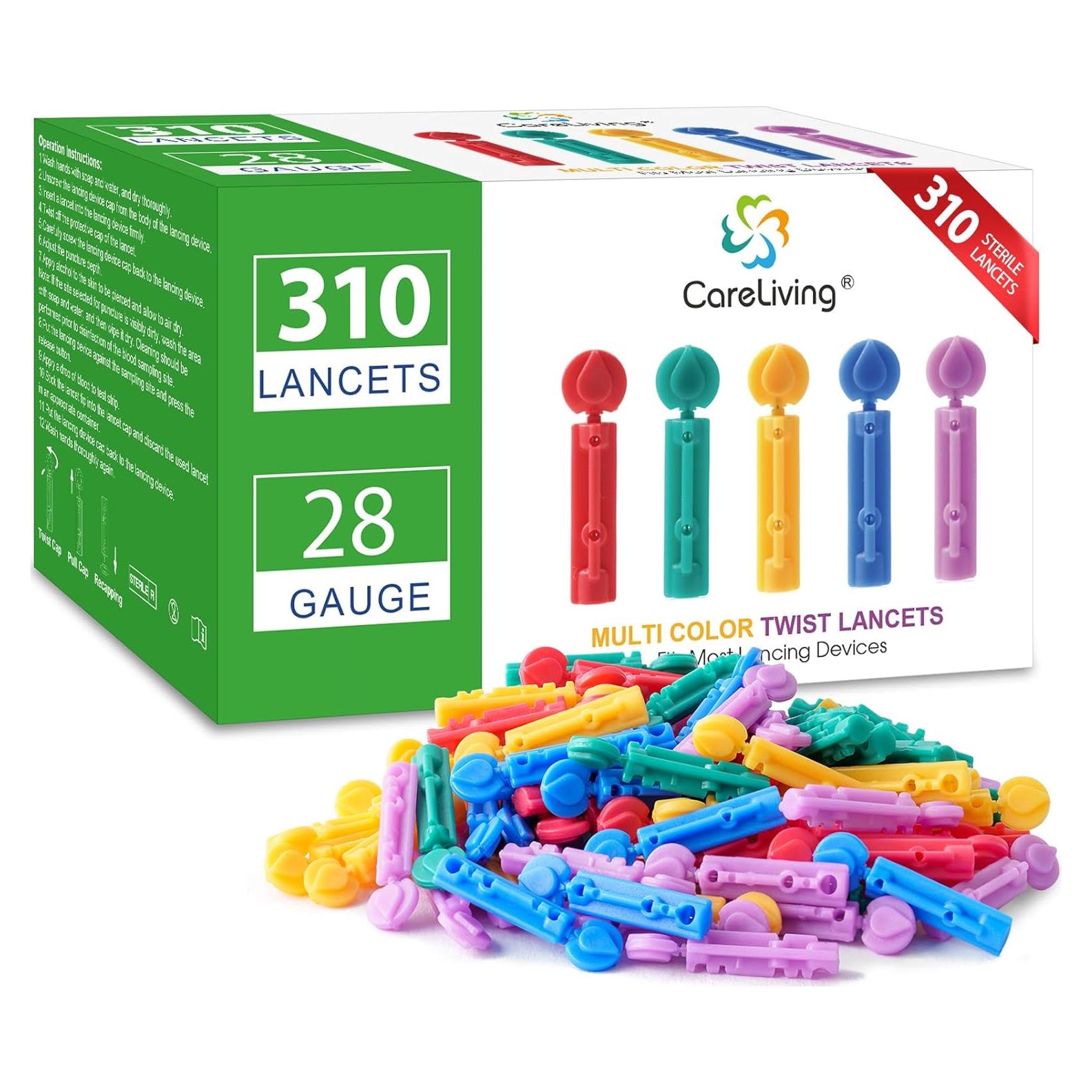 Lancetas Diabéticas CareLiving 28G - 310 Unidades Coloridas
