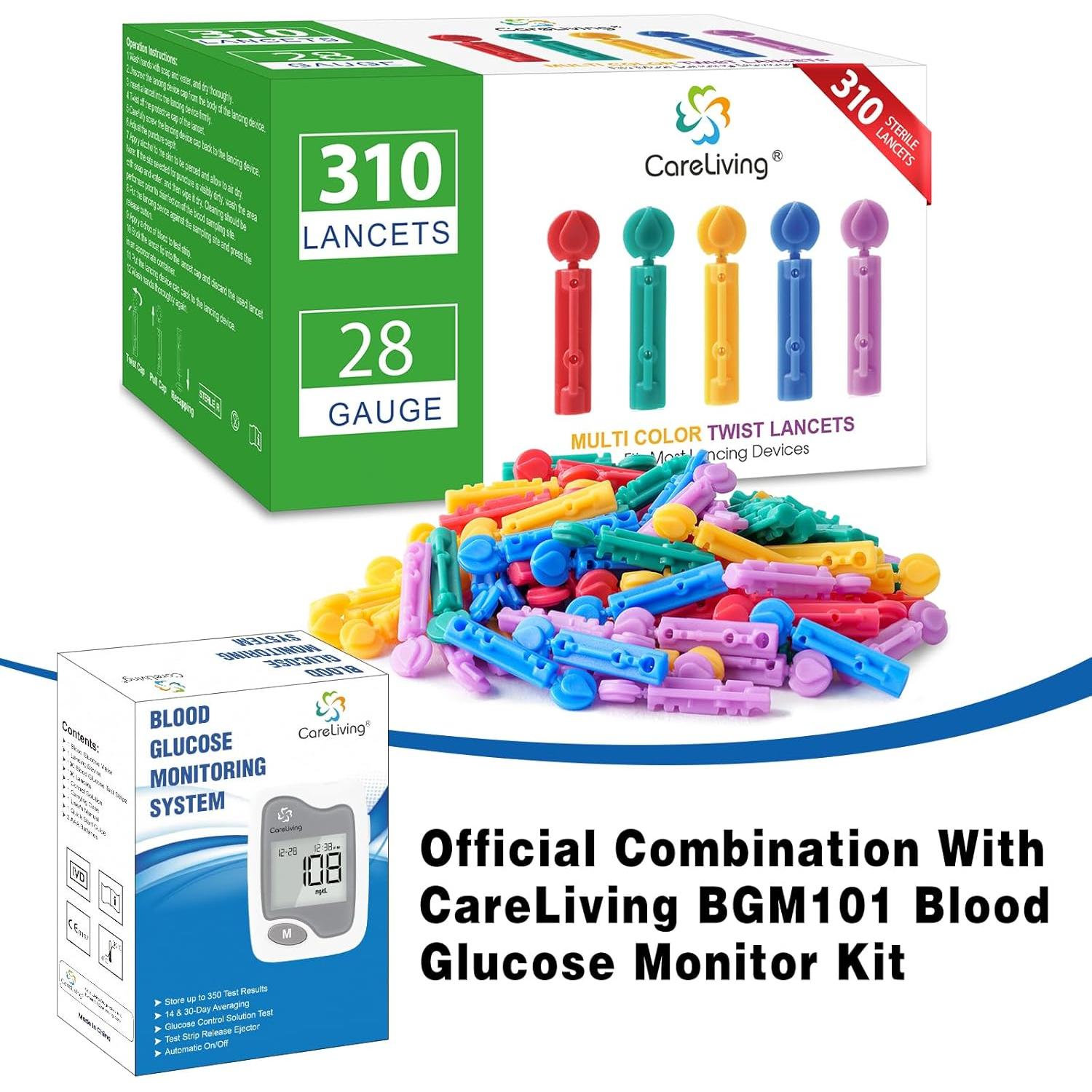 Lancetas Diabéticas CareLiving 28G - 310 Unidades Coloridas