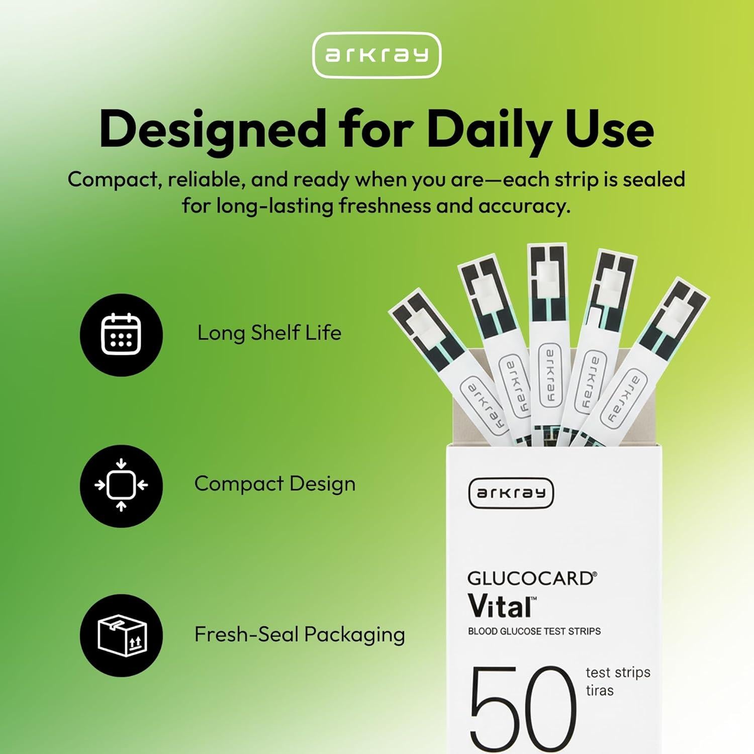 Tiras de Prueba de Glucosa ARKRAY GLUCOCARD Vital - 100 Unidades