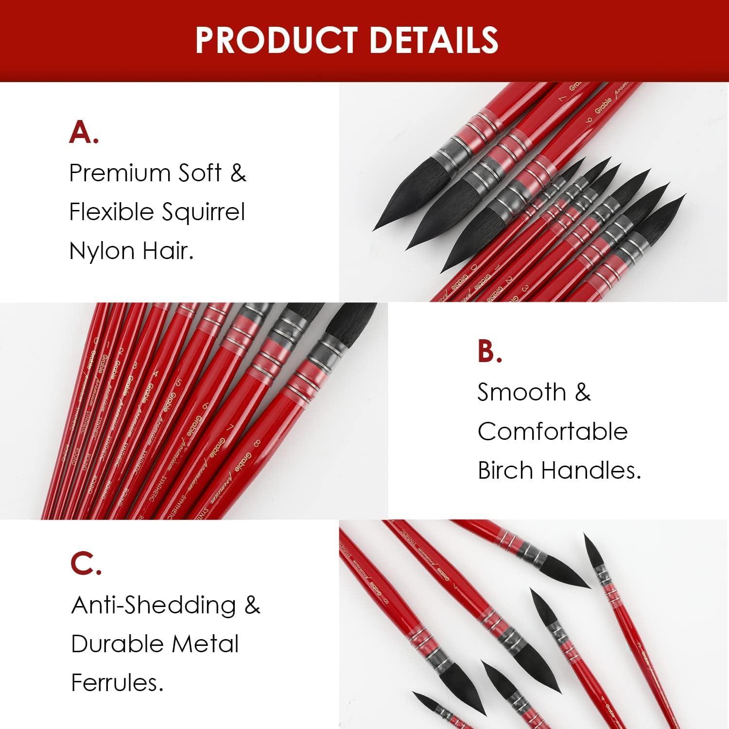 Set de Pinceles de Acuarela Grabie 9 Pcs Pelo Sintético