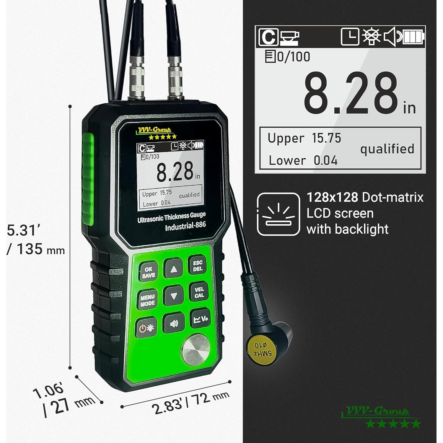 Medidor de Espesor Ultrasónico VVV-Group Industrial-886 1-400mm