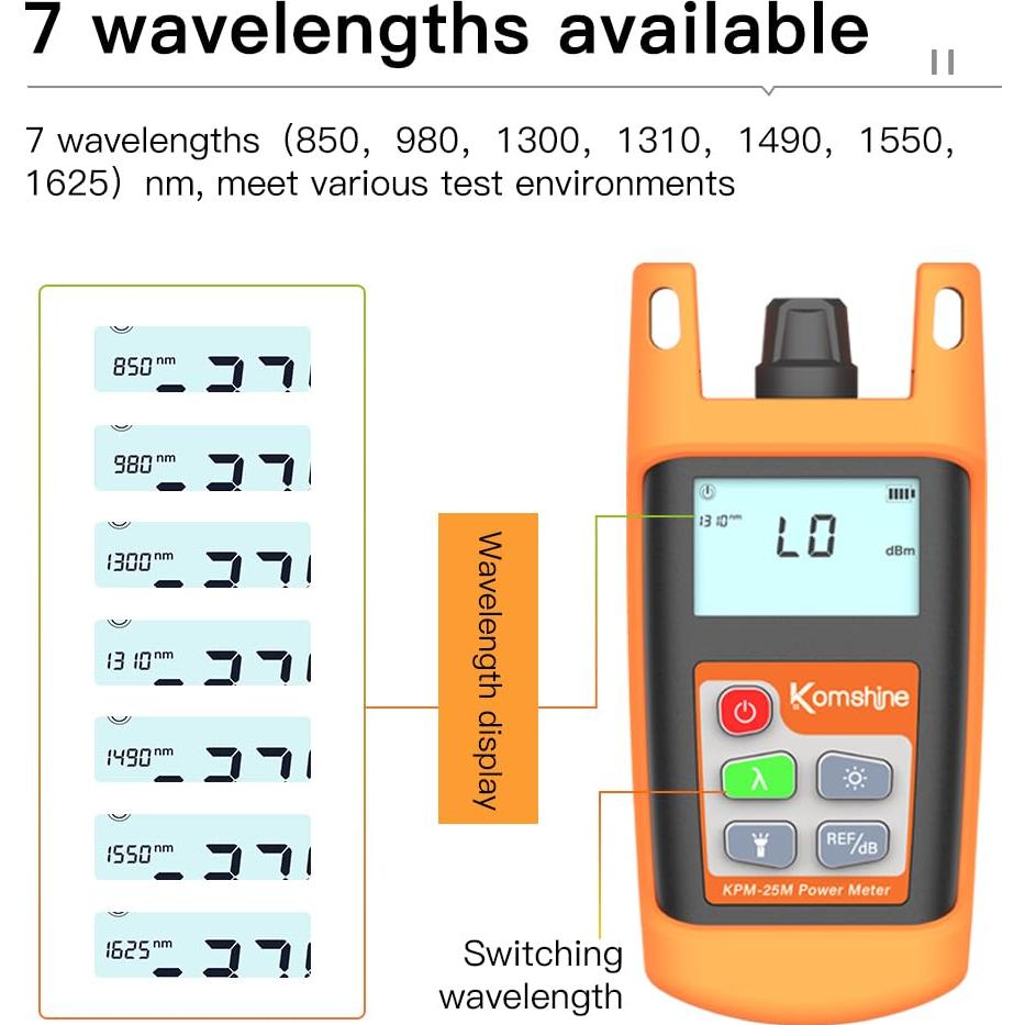 Medidor de Potencia de Fibra KomShine KPM-25 -70 a +6dB 850-1625nm