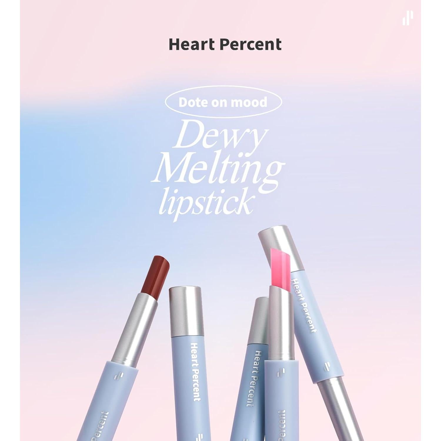 Heart Percent Dote On Mood Dewy Melting Lipstick High-Shine Glow & Wet Look Glossy Finish Lip Color, #01. Dewy Glow