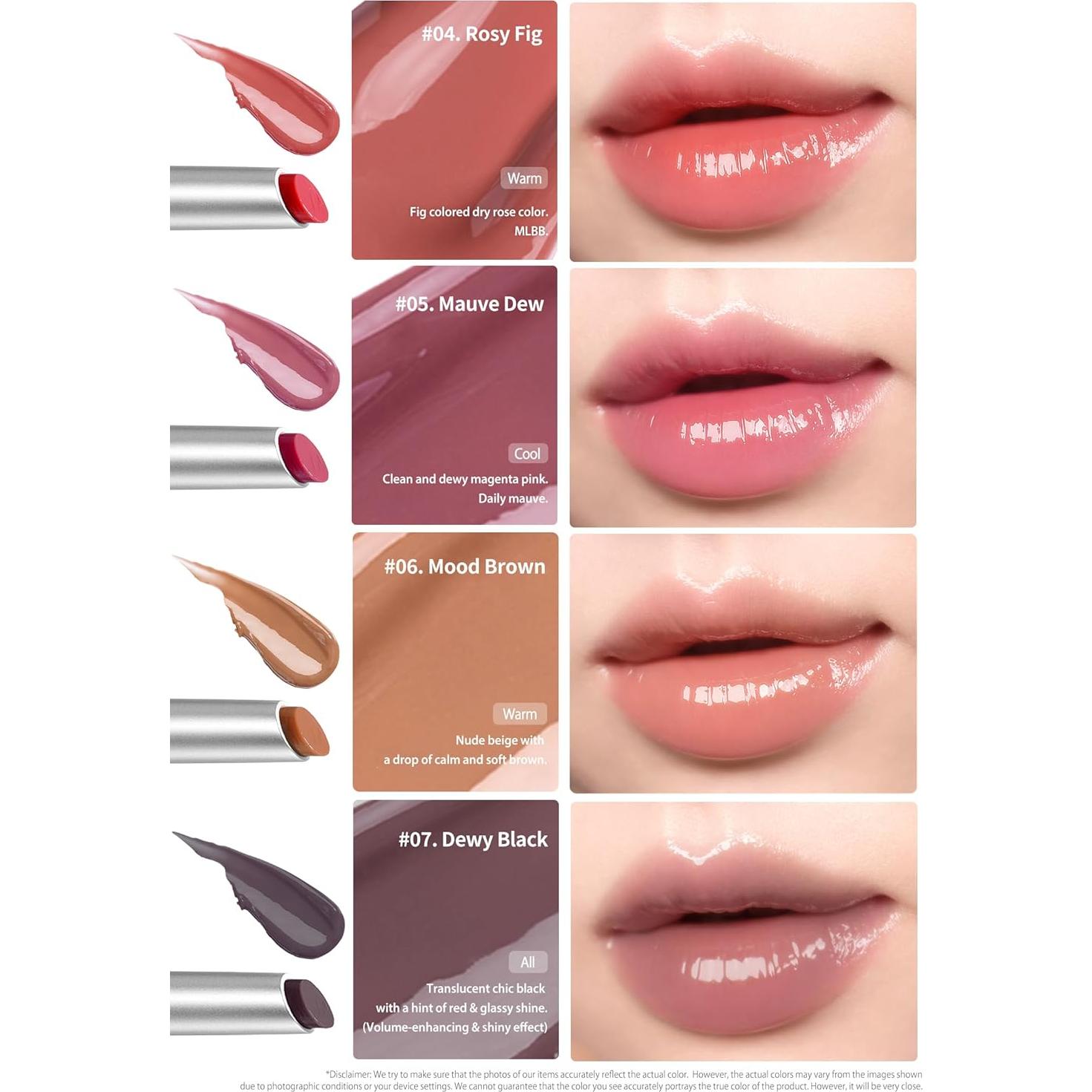 Heart Percent Dote On Mood Dewy Melting Lipstick High-Shine Glow & Wet Look Glossy Finish Lip Color, #01. Dewy Glow