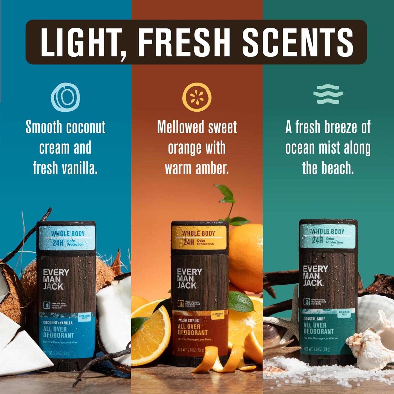Desodorante Every Man Jack 74g - Paquete de 3 Aromas Variados