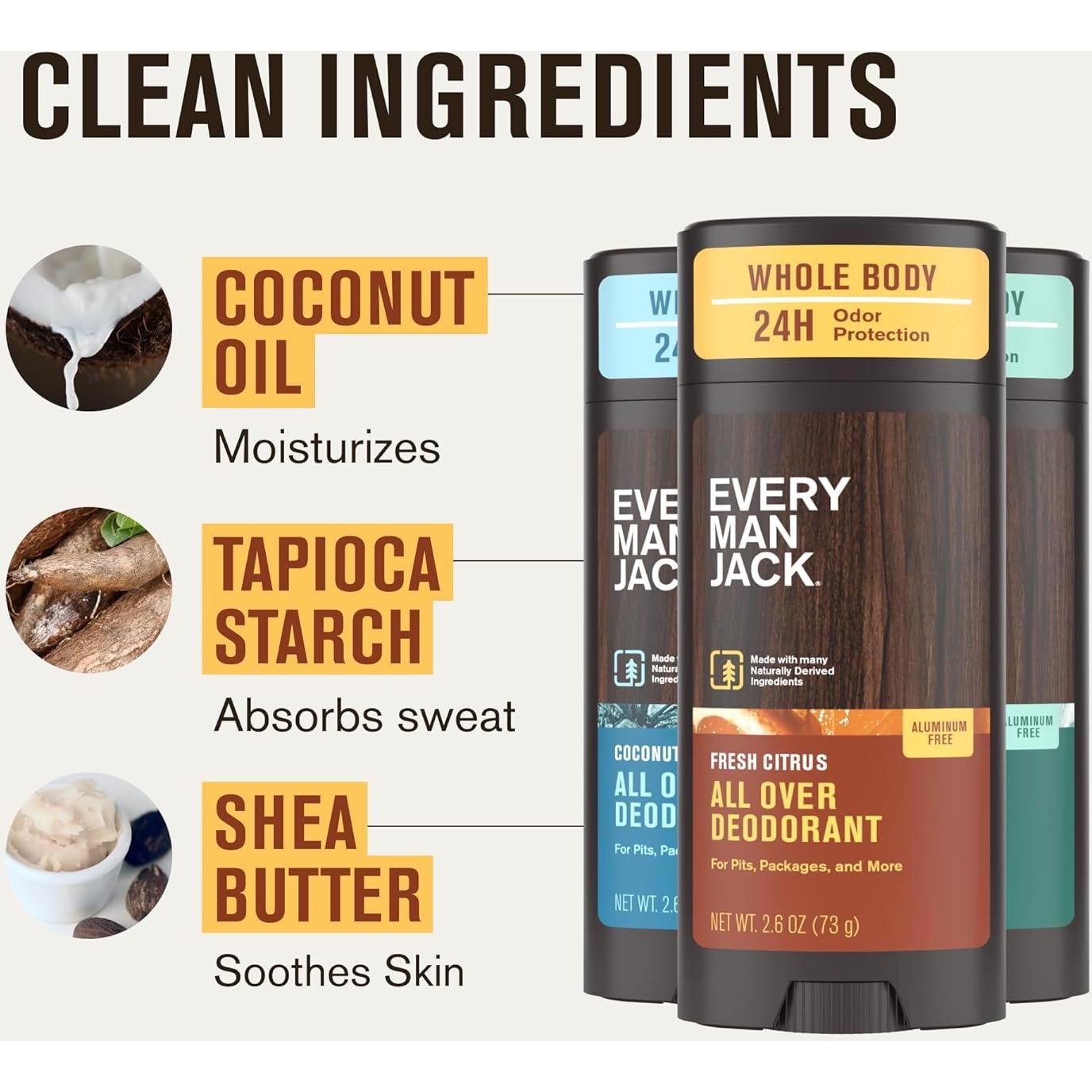 Desodorante Every Man Jack 74g - Paquete de 3 Aromas Variados