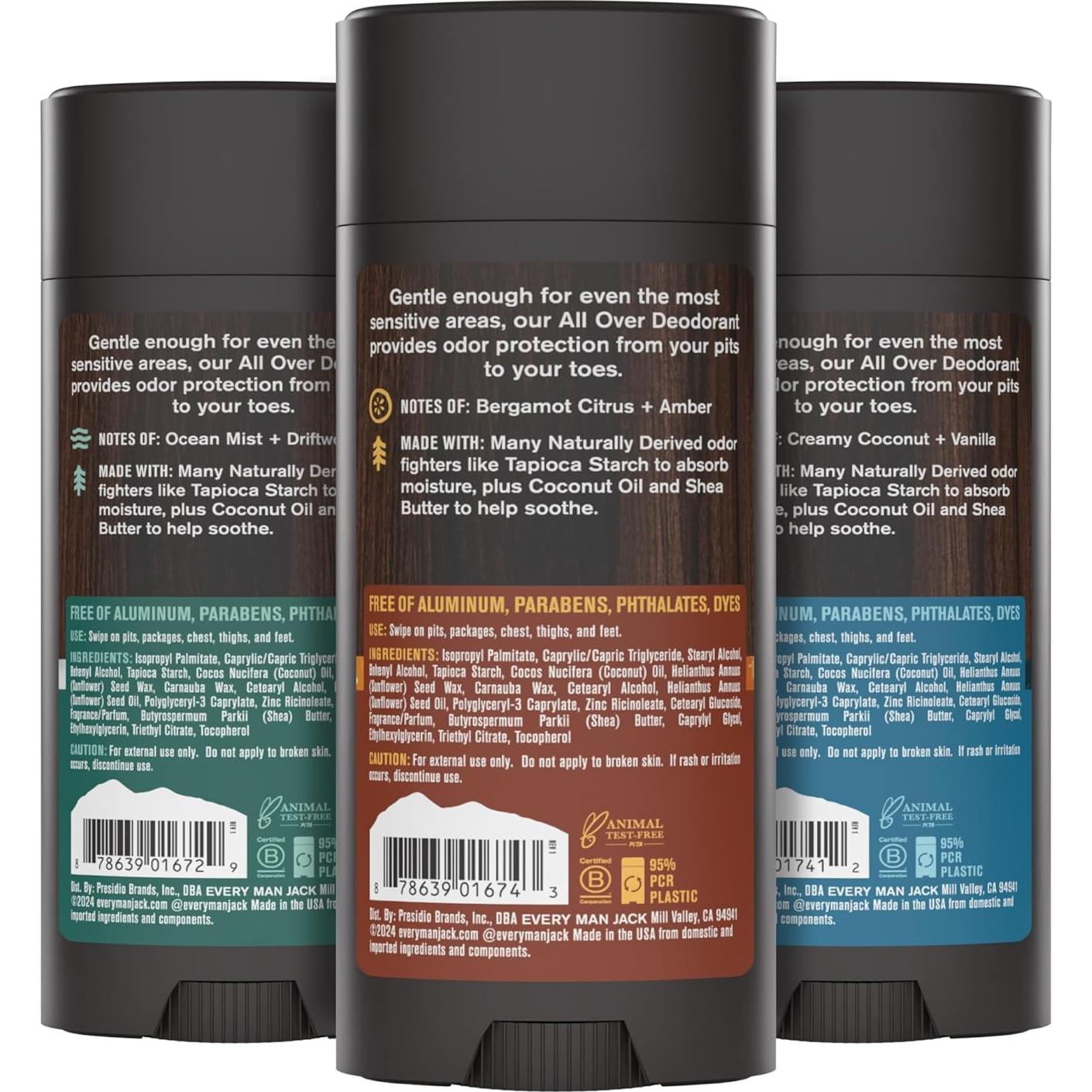 Desodorante Every Man Jack 74g - Paquete de 3 Aromas Variados